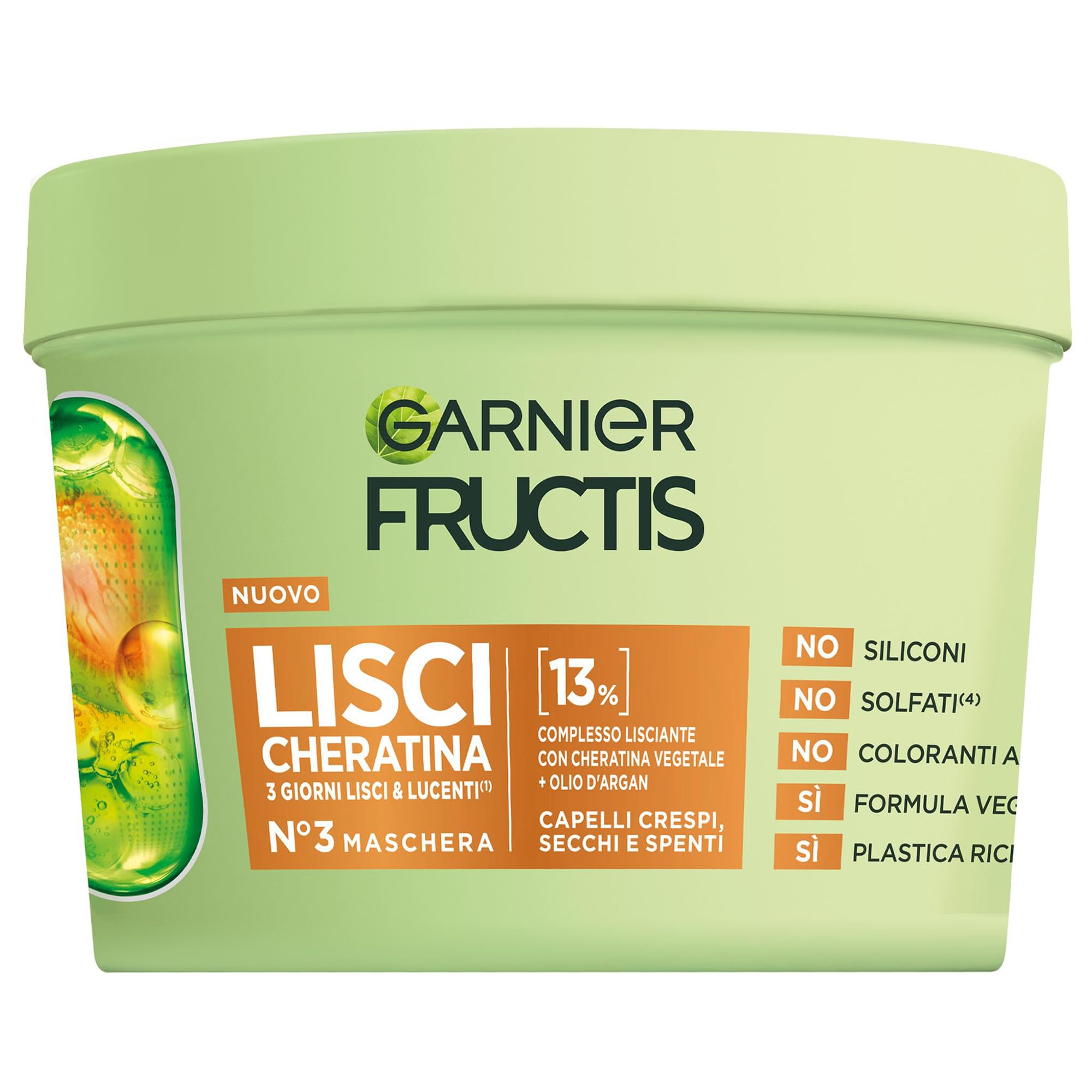 Garnier Fructis Maschera, Per Capelli Lisci e Lucenti a Lungo, Effetto Anti-Crespo, Trattamento Lisciante alla Cheratina Vegetale e Olio di Argan, Lisci Cheratina, 370 ml