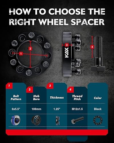 Vista 258 de KAX Espaciadores de rueda de 0.236 x 5.315 in, espaciadores de rueda centrados de 2 pulgadas y 6 lengüetas para F-15-0, Expedition, Mark LT, Negro