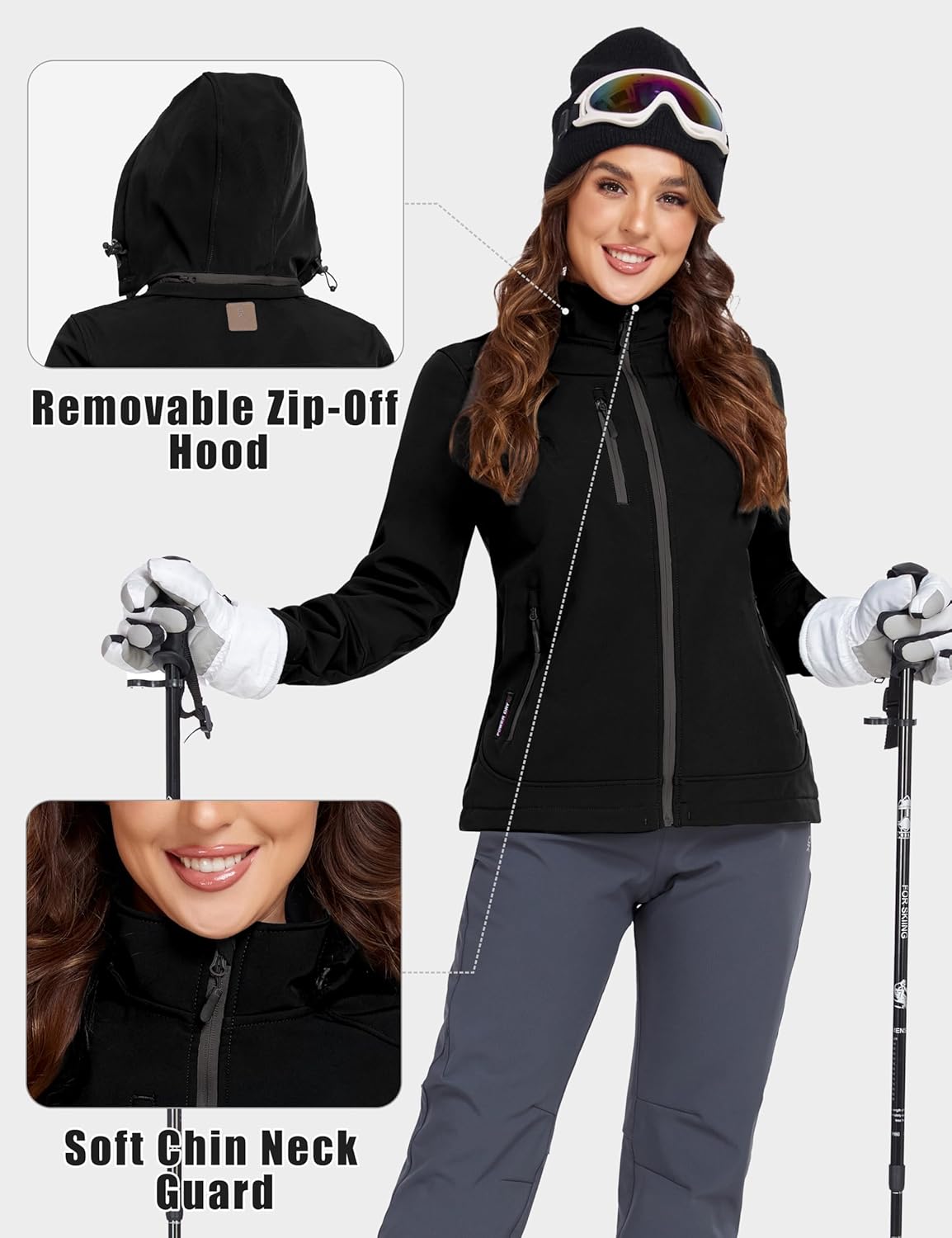 Little Donkey Andy Women’s Softshell Jacket, Ski Snowboarding Jacket with Removable Hood, Fleece Lined - Image 3