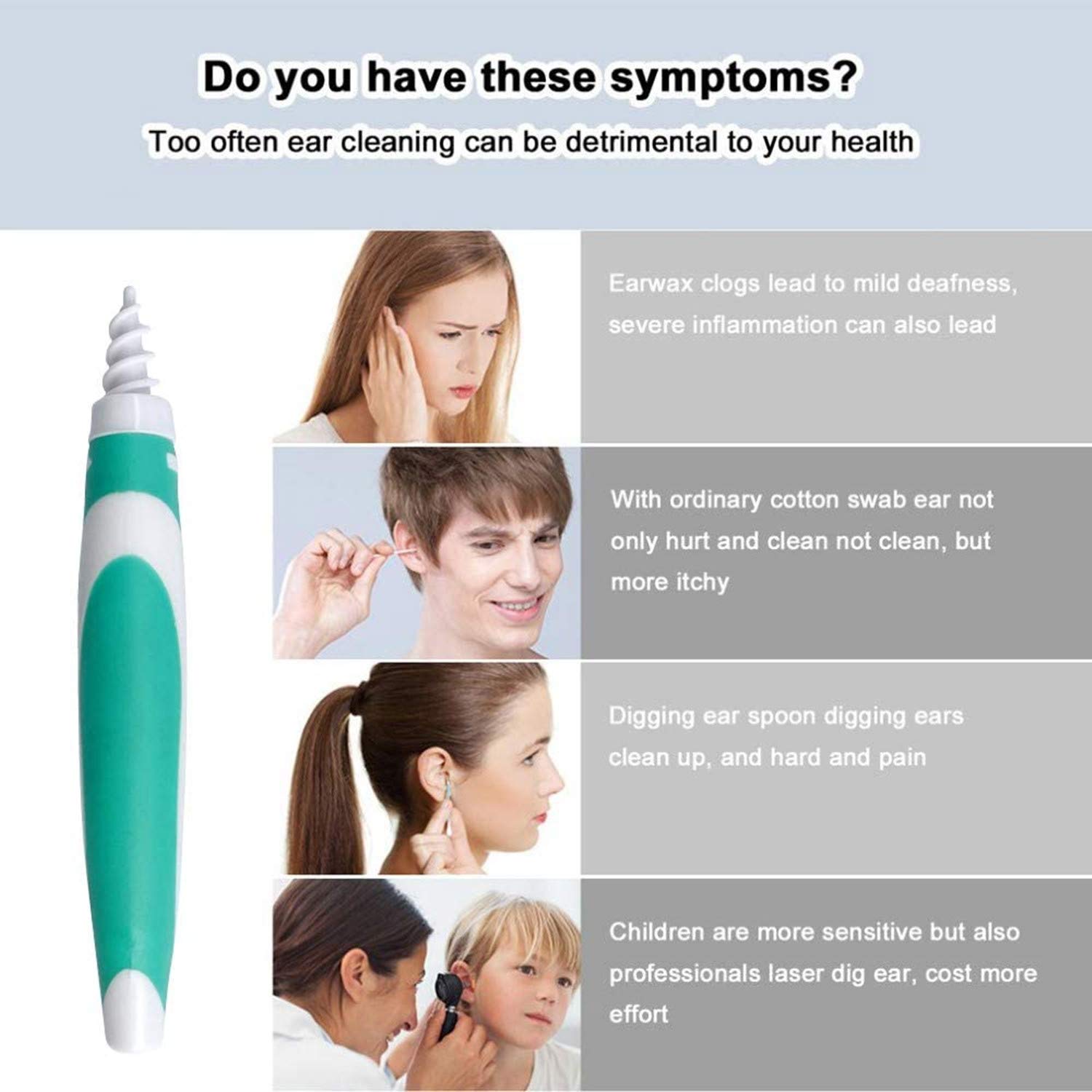 Ear Wax Remover,Soft and Flexible Earwax Removal Tool,Spiral Ear Wax Cleaner with 15 Replacement Tips for Adults and Kids Ear Cleaning