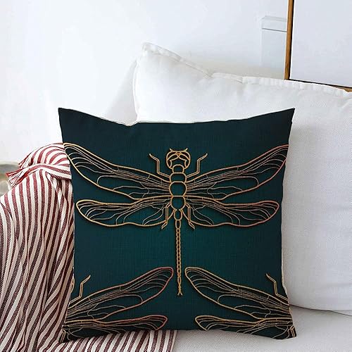 Decorative Throw Pillow Cover Cushion Case Linen Dragonfly Pattern Vintage Dark Dragonflies Black Design Textures Beauty Seamless Abstract Provence