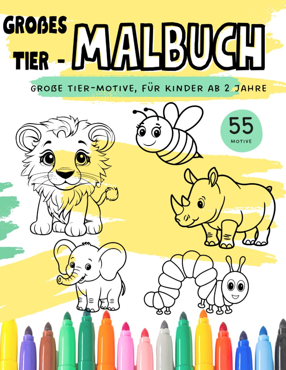 Großes Tier-Malbuch: Große Tier-Motive, für kleine Kinderhände ab2 Jahre