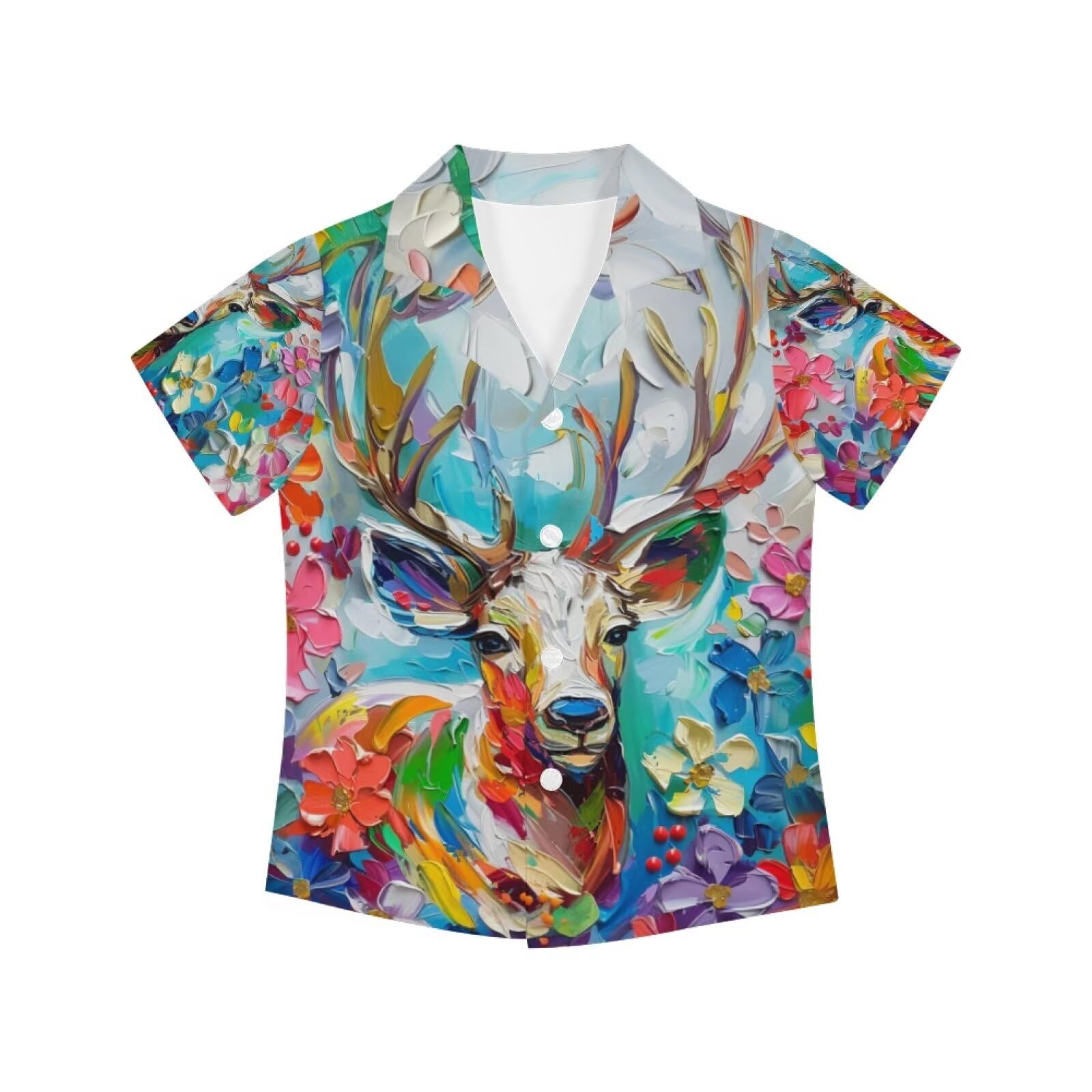 PinUp Angel Funky Casual Hawaiian Shirt Kids Boys Girls Art Oil Painting Animal Pattern Short Sleeve Unisex Beach Shirt
