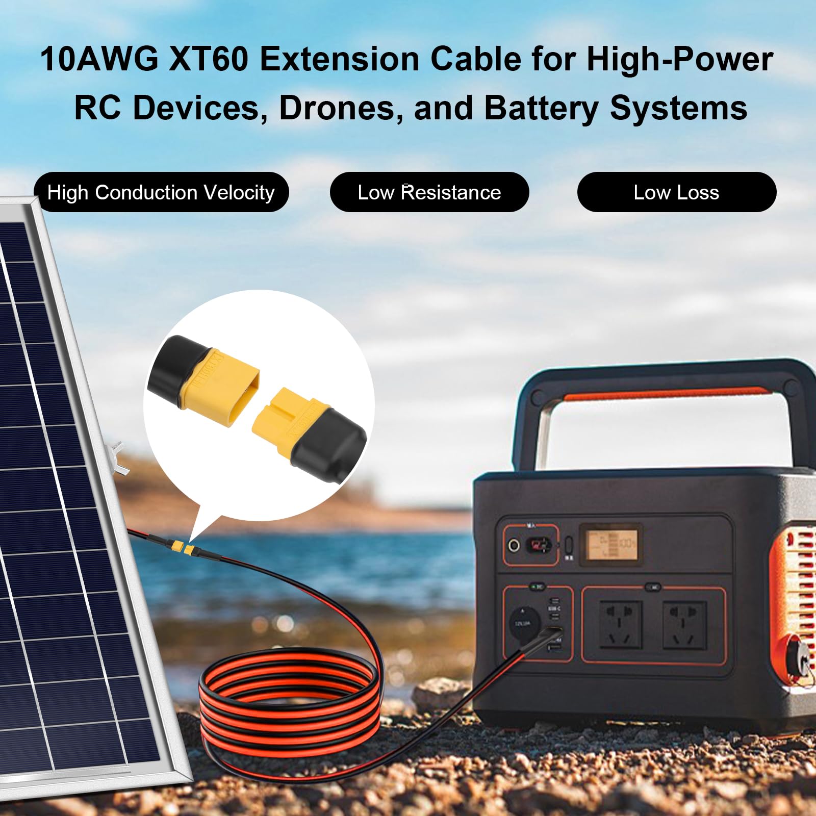Cavo di prolunga XT60, 10 m, 10 AWG, filo di rame stagnato con connettori XT60 maschio a femmina, cavo di alimentazione resistente per modelli RC, drone e applicazioni solari