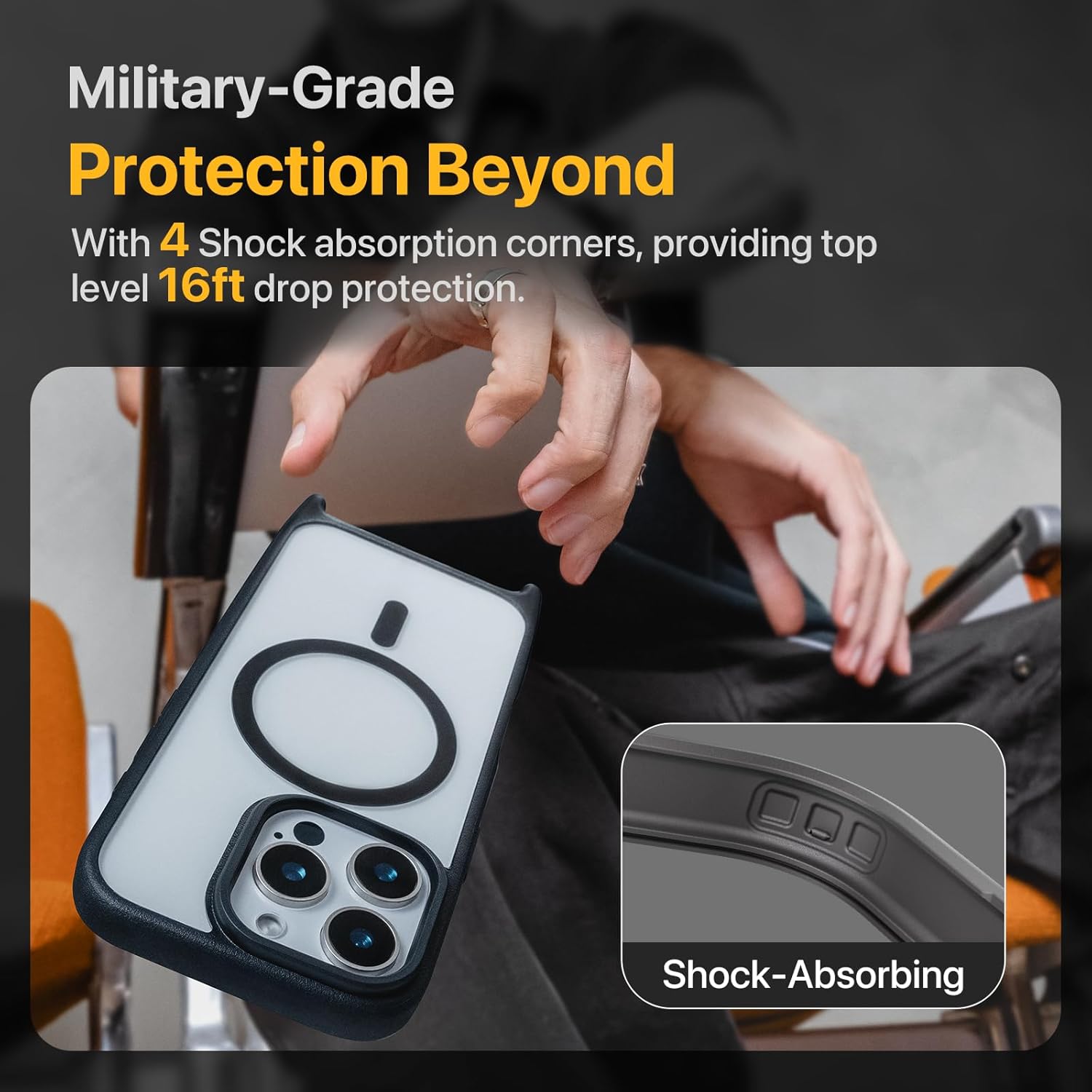 MAGEASY Case for iPhone 16 Pro 6.3" - Case with Crossbody Strap, 16ft Drop Protection, Compatible with MagSafe | Roam M (Titanium Gray) - Image 4