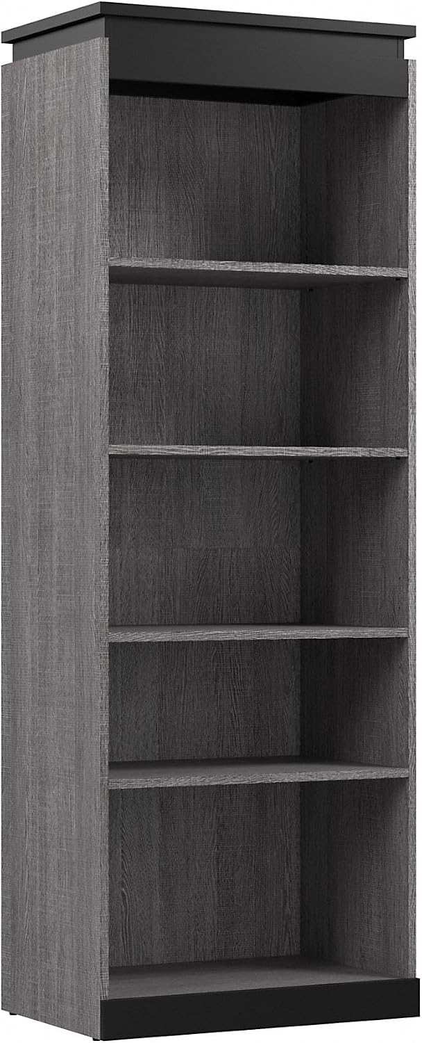 Bestar Orion 30W Tall Storage Shelf for Bedroom in Bark Grey and Graphite, Bookshelf, Bookcases and Standing Shelves