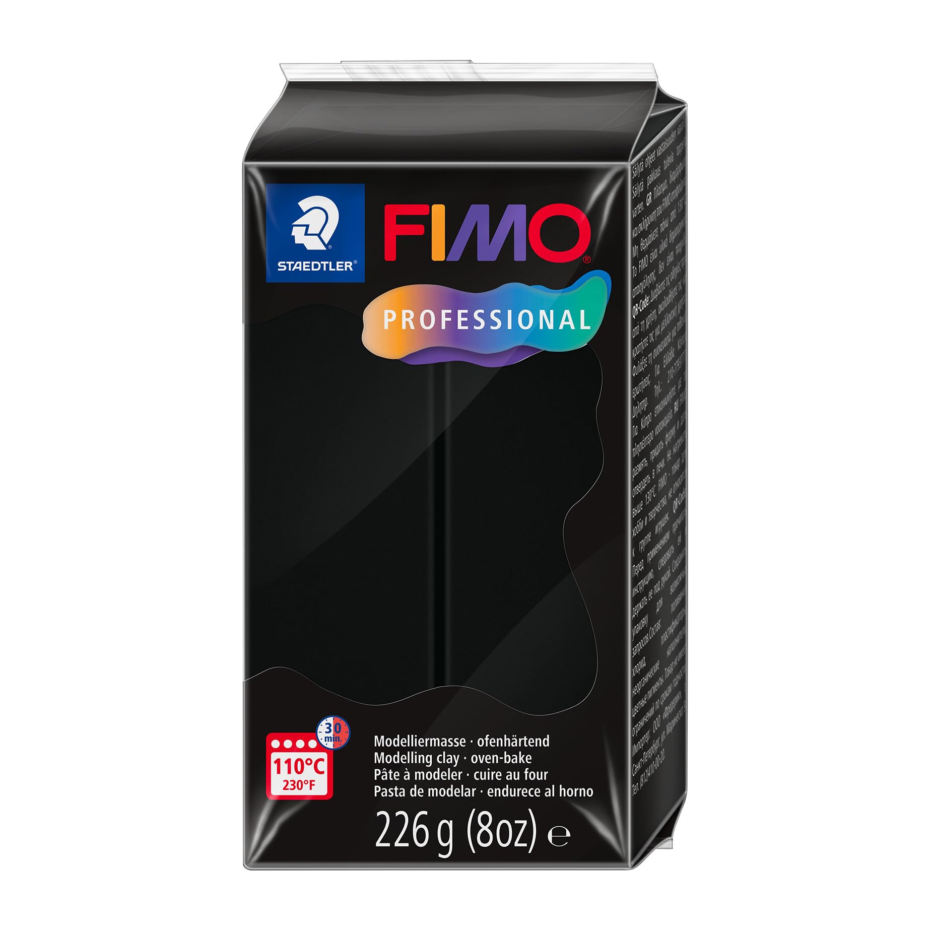 STAEDTLER Polymer Modelling Clay - FIMO Professional - Oven Bake Clay - Black, 226g - 1 Block, 8042-9