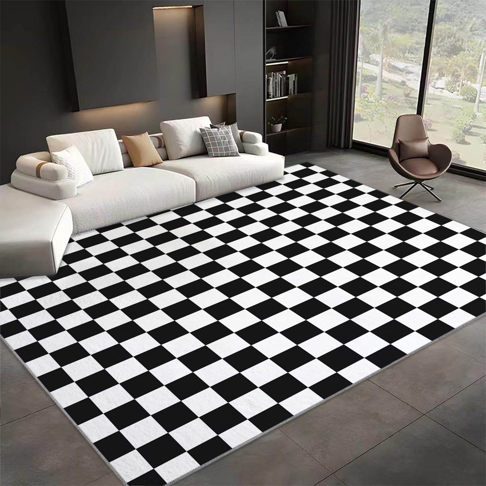 Générique Tapis de Chambre 80x150cm Damier Noir Et Blanc Tapis Salon Doux à Poils Courts, Tapis Antidérapant Tapis Lavable en Machine, Tapis de Plancher pour Intérieur Exterieur