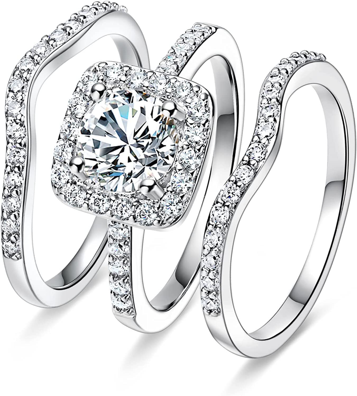 Amazon.com: 3pc 925 Sterling Silver Shiny Full Diamond Zircon