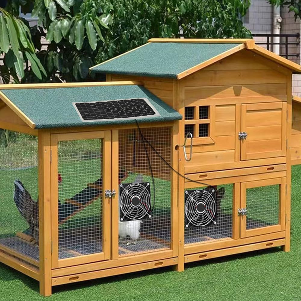 Lotvic Ventilatore solare, ventilatore solare da 16 W, kit di ventola a pannello solare, doppio ventilatore di scarico, ventilatore solare, per piccoli polli, serre, case per animali domestici, garage