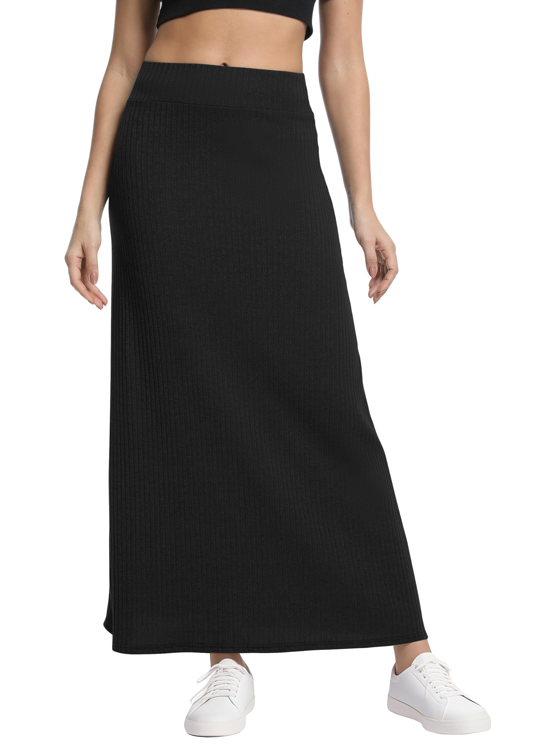 Urban CoCo Women's High Waist A-Line Maxi Skirt Comfy Ribbed Knit Long Skirt