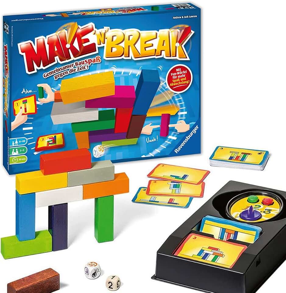Ravensburger 26750 - Make 'n' Break - Gesellschaftsspiel für die ganze Familie mit Bausteinen, Spiel