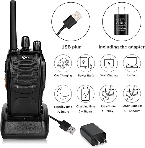 Miniatura 2 de TID RADIO TD-V2 Walkie Talkies para adultos de largo alcance recargable con cargador multiunidad de 6 vías, radios bidireccionales resistentes para