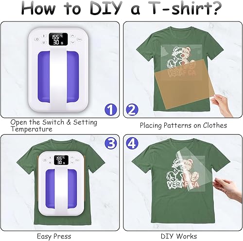 Miniatura 7 de Máquina de prensa de calor para camisetas, mini prensa de calor portátil de 7 x 5 pulgadas, calor rápido y uniforme, máquina impresora de camisetas