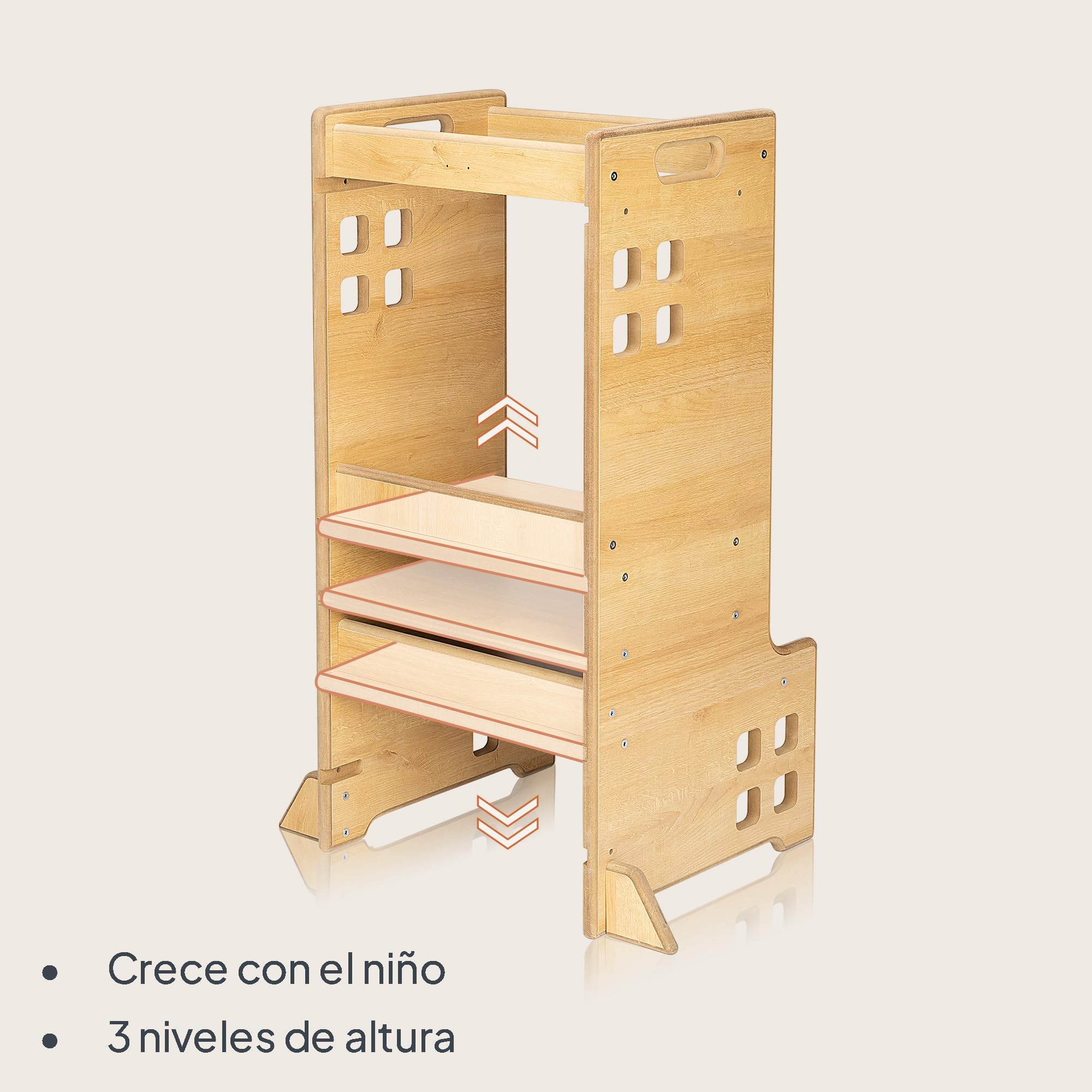 LIONELO CASS Ayudante de Cocina 2 en 1 Torre de Aprendizaje Montessori Desde 1 Año Barra de Seguridad Ajustable en Altura Robusto Taburete de Cocina Estantería Librería Hasta 30 kg