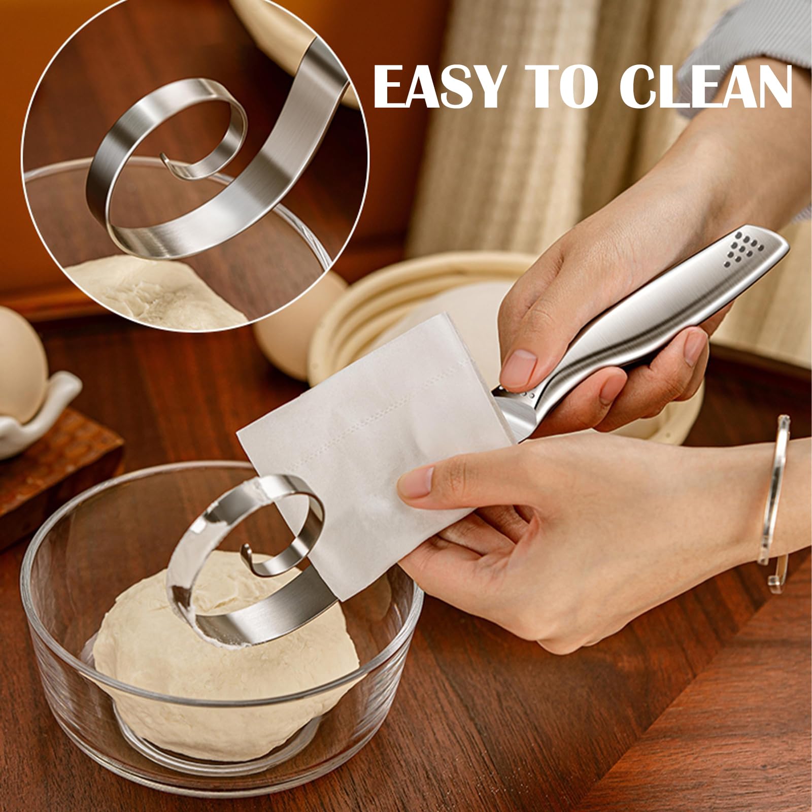 TECHPLUS Upgraded Danish Dough Whisk Dough Mixer, for Sourdough Pastry Pizza Baking Cake,Stainless Steel Bread Making Tools for Kitchen - Image 3