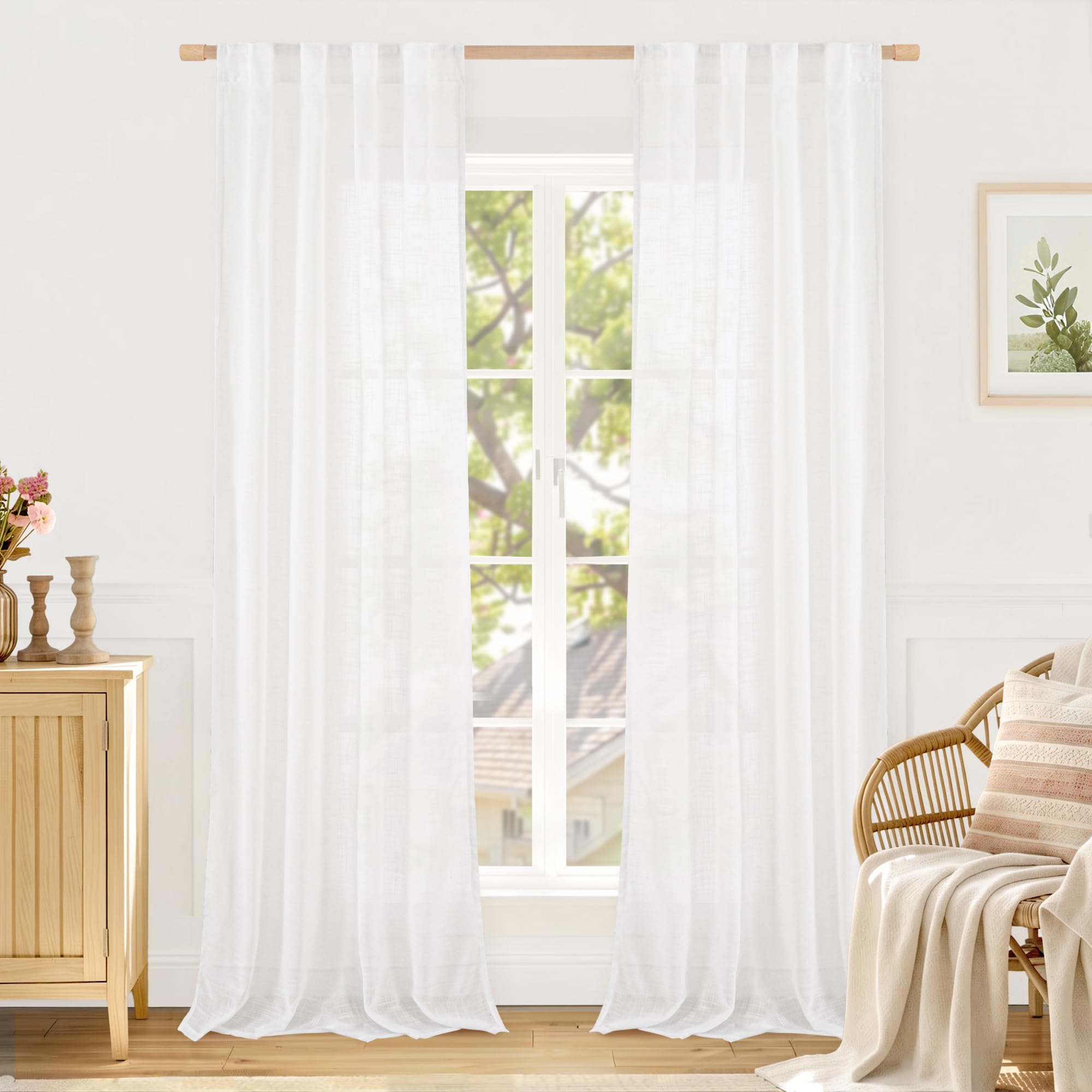 LAMIT Natural Linen Semi Sheer Curtains 84 Inches Long 2 Panels, Living Room Linen Textured Light Filtering Drapes Back Tab and Rod Pocket Neutral Window Panels for Bedroom/Sliding Door, 52 x 84 Inch — view 47
