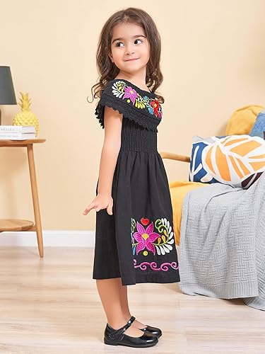 Miniatura 5 de Vestido mexicano para niñas, vestidos tradicionales mexicanos con bordado del Cinco de Mayo para niños pequeños
