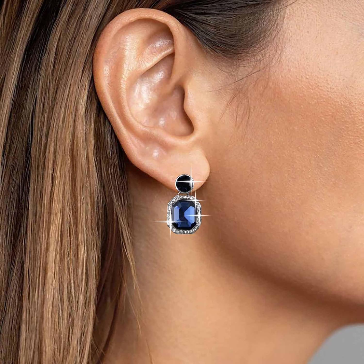 Vintage Sapphire Square Earrings Blue Cz Crystal Dangle Earrings Square Sapphire Drop Earrings Geometric Blue Rhinestone Earrings Jewelry for Women - Image 5