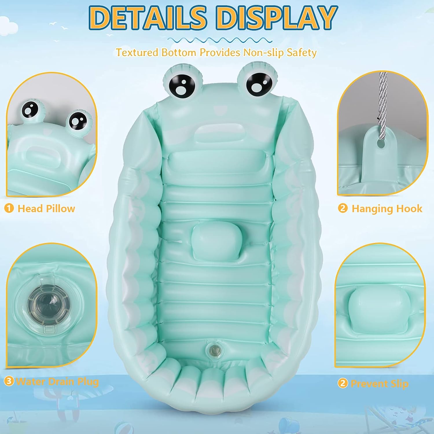 Inflatable Baby Bathtub, Portable Infant Baby Bath Tub Toddler Tub Non Slip Travel Bathtub with Air Pump, Green
