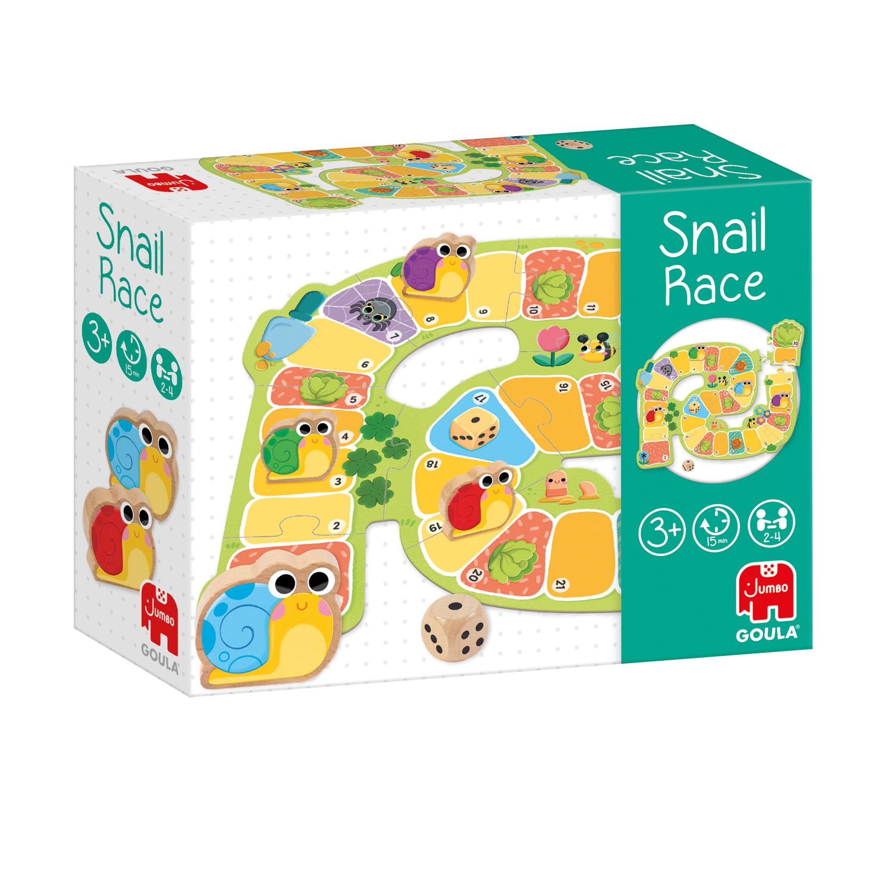 Goula Snail Race – Carrera de Caracoles, Juego de Mesa para Niños a Partir de 3 Años – Cooperativo o Competitivo con Figuras de Madera y Dado – Aprendizaje de Números y Estrategia para Niñas y Niños