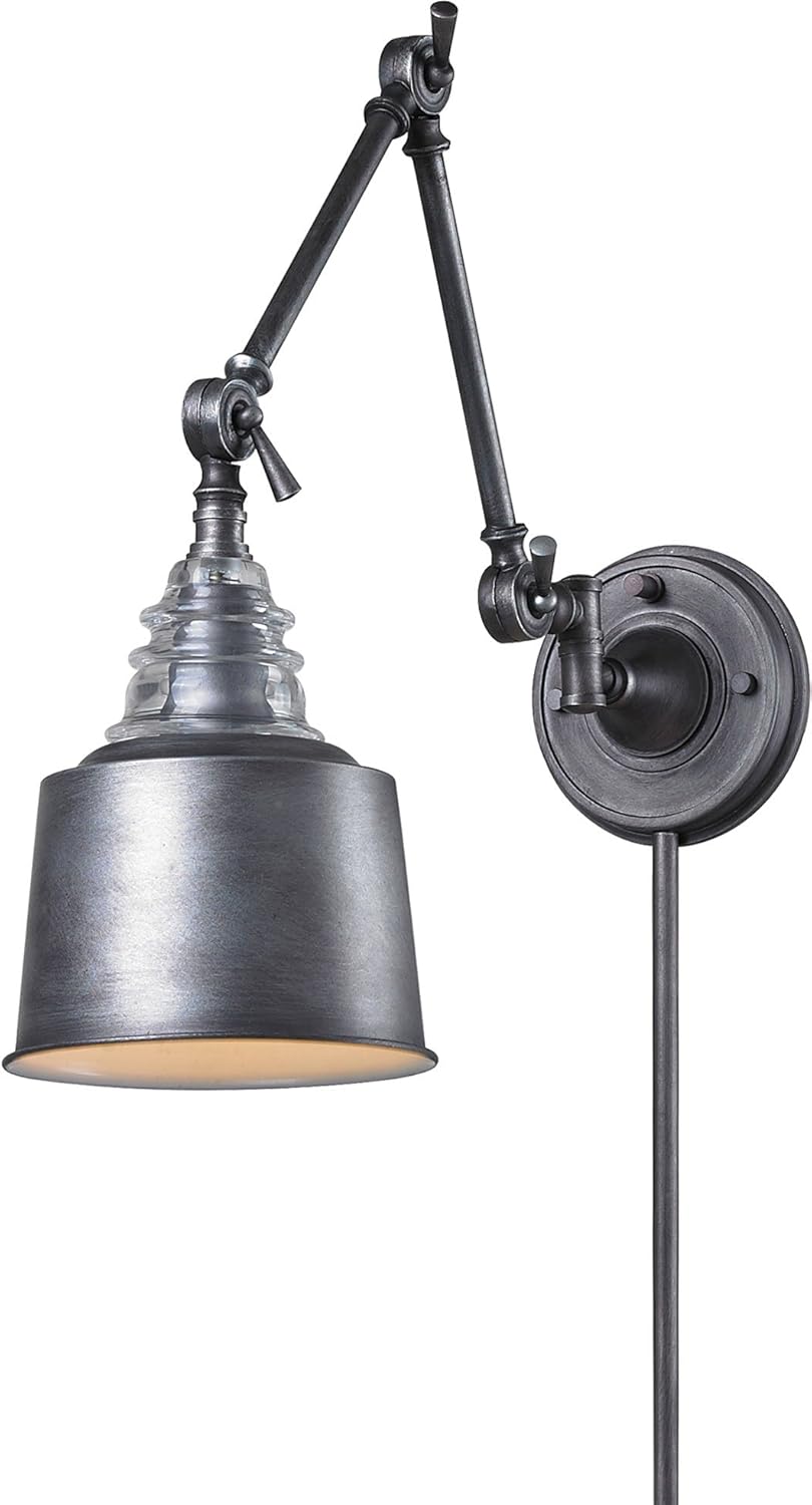 Up To 50% OFF Elk 66825-1 7 by 18-Inch Insulator Glass 1-Light Swingarm, Weathered Zinc Finish Wall-sconces