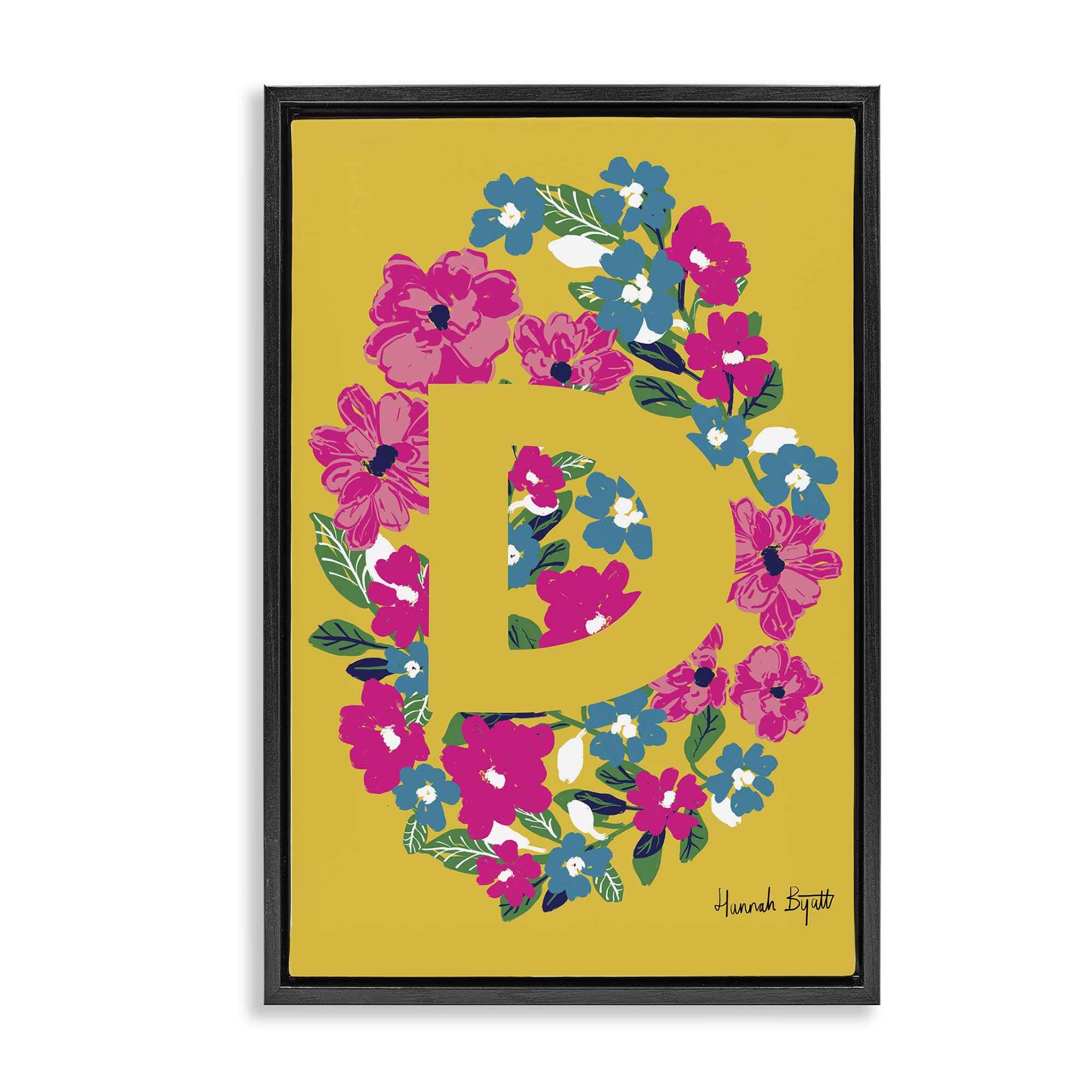 Lienzo flotante con la letra D para solucionar paredes vacías con arte floral