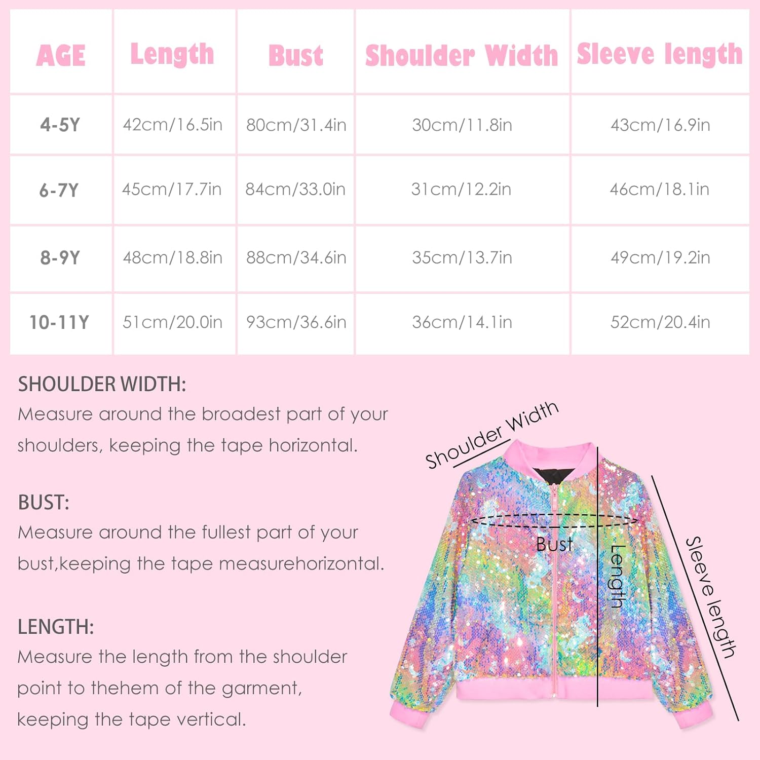 OlyPegic Girls Sequin Jacket Sparkly Glitter Bomber Kids Outwear with Pockets Zipper Coat Long Sleeve Jackets 4-12T - Image 7