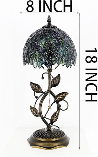 Miniatura 4 de Small Tiffany Lamp Multicolor Leafage Style Stained Glass Table Lamps Desk Bedside Reading Light 8X8X18 Inches with Bronze Metal Leaf Resin Base