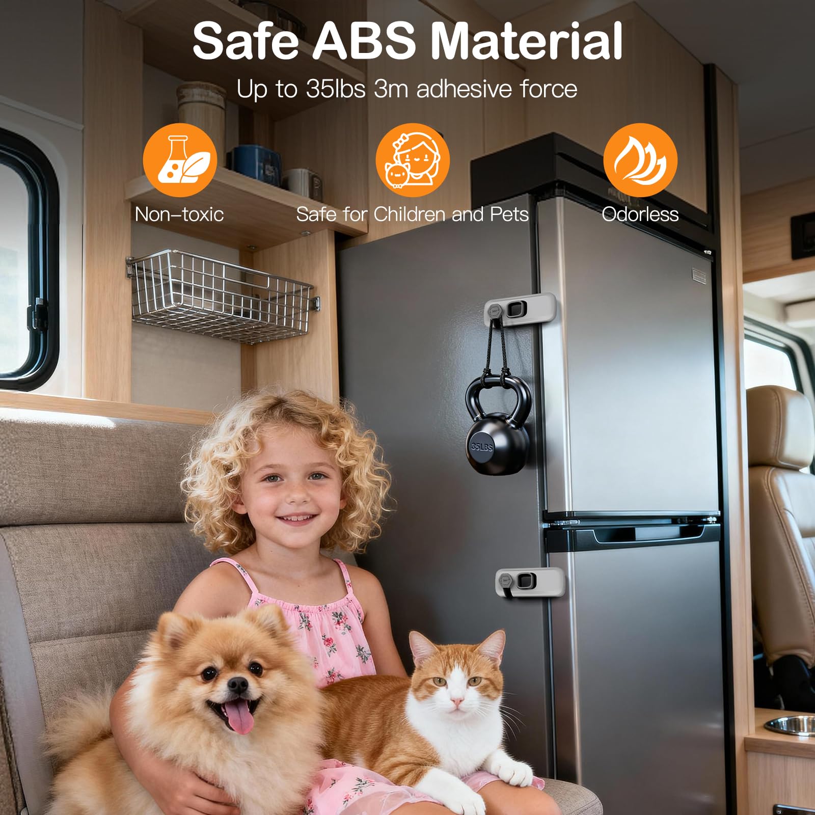 Cerradura de refrigerador a prueba de niños para padres/dueños de mascotas, paquete de 2 cerraduras de seguridad para bebés para niños, pestillo de congelador para mantener la puerta cerrada para
