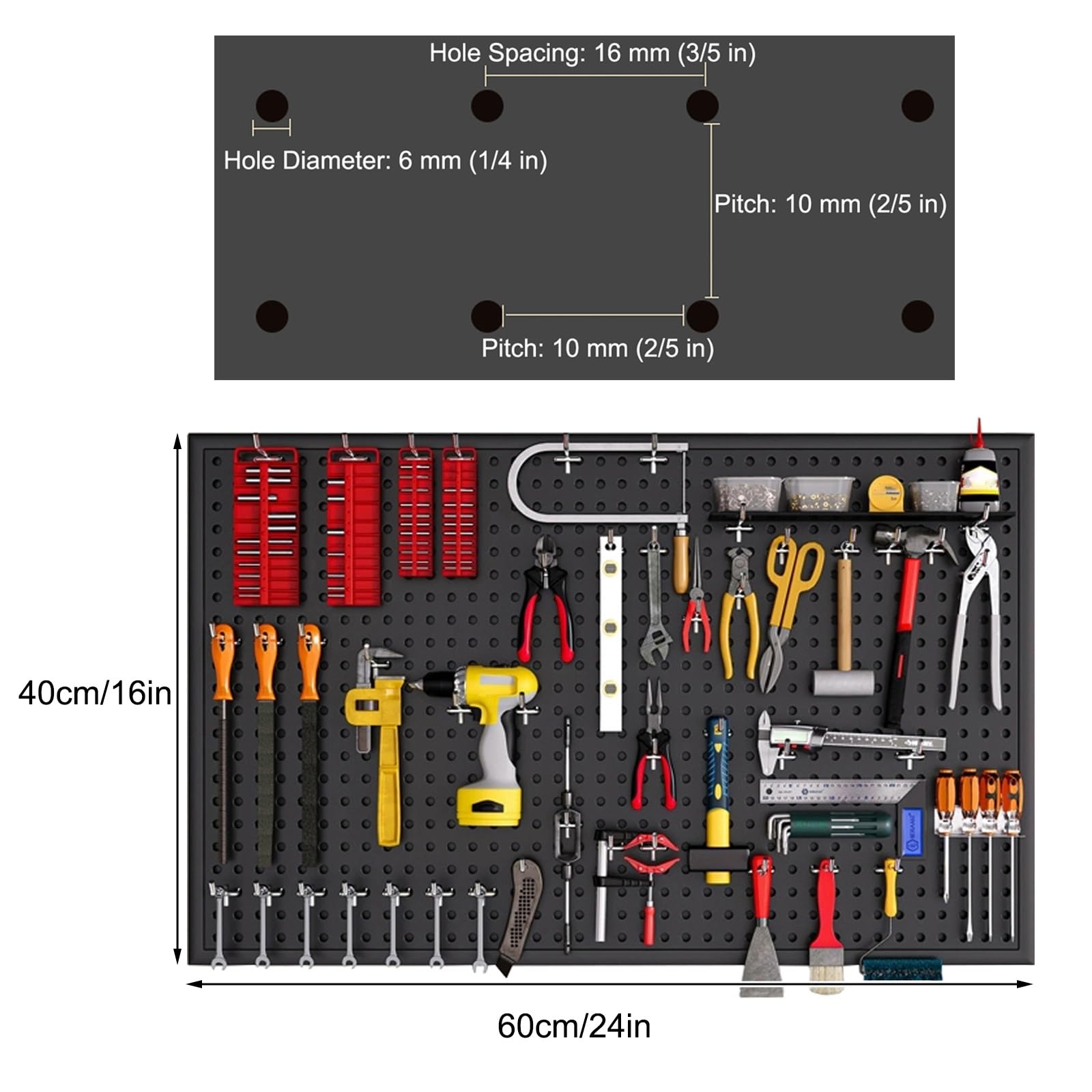 Organizador Herramientas Pared Panel Herramientas Pared Panel Perforado de Acero Inoxidable con 10 Ganchos de Metal para Garaje Taller y Regalo para Hombres(White,40 * 60cm/16 * 24in)