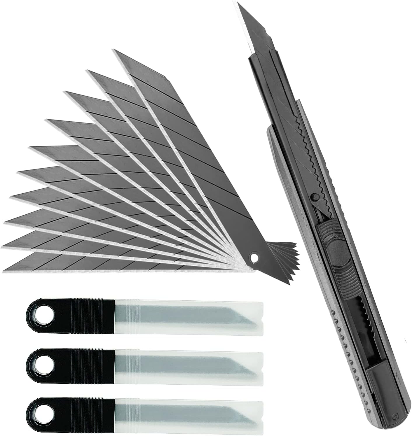 Umaki Black Carbon Steel Snap off Blades Retractable Utility Knife Blades for 9mm Box Cutter/Office Knife - 50 Piece
