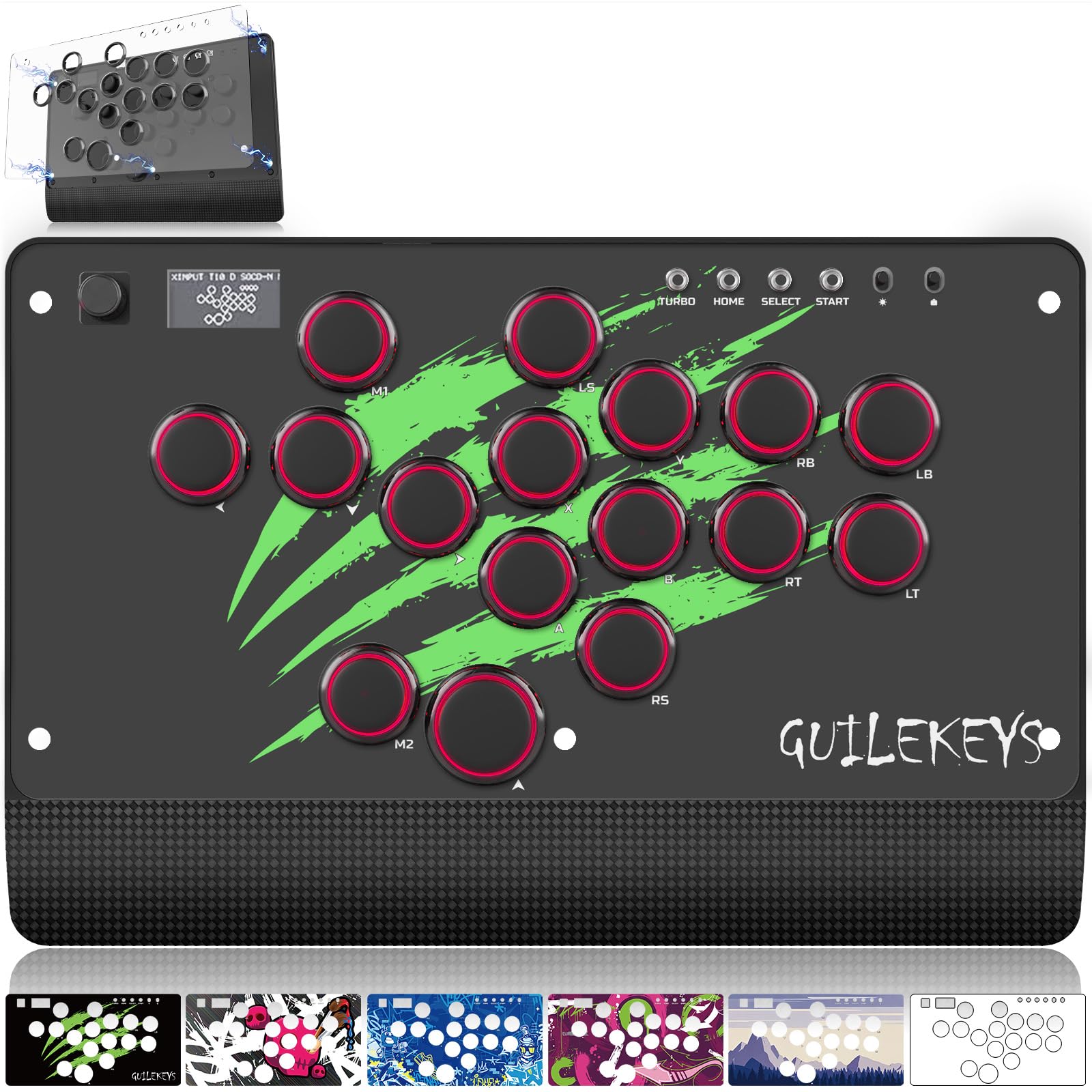 GM-16 Leverless Arcade Controller, All-Button Fight Stick per PS4/PS3/PC/Switch, Fight Stick per giochi di combattimento con funzioni RGB e Turbo personalizzate e Hot Swap