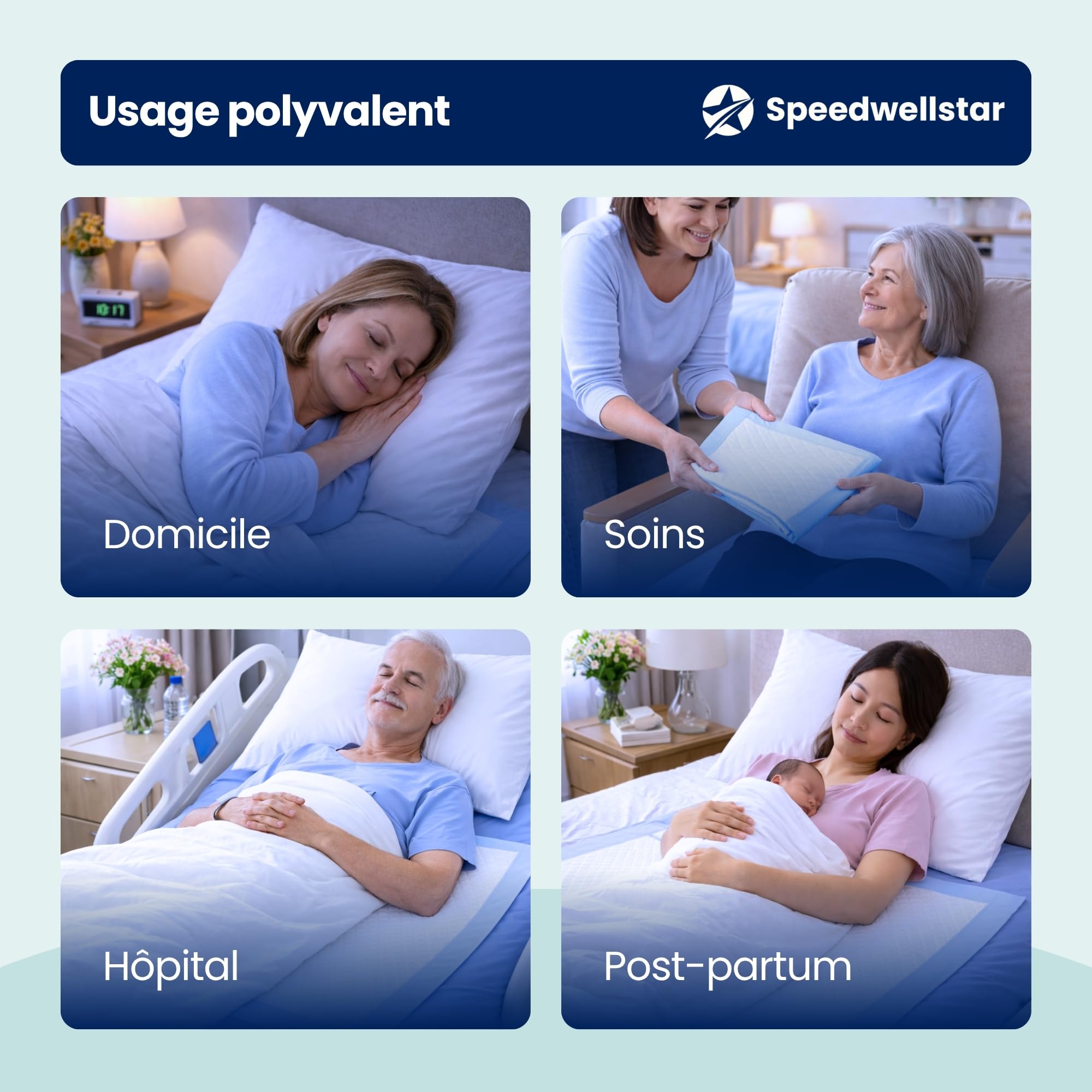 Alèses de Lit pour Incontinence Jetables Extra Grandes 150 x 80 cm Lot de 20 Super Absorbantes 2300 ML Protège‑lit Étanche et Anti‑fuites pour Lit Simple ou Double Antidérapant par Speedwellstar