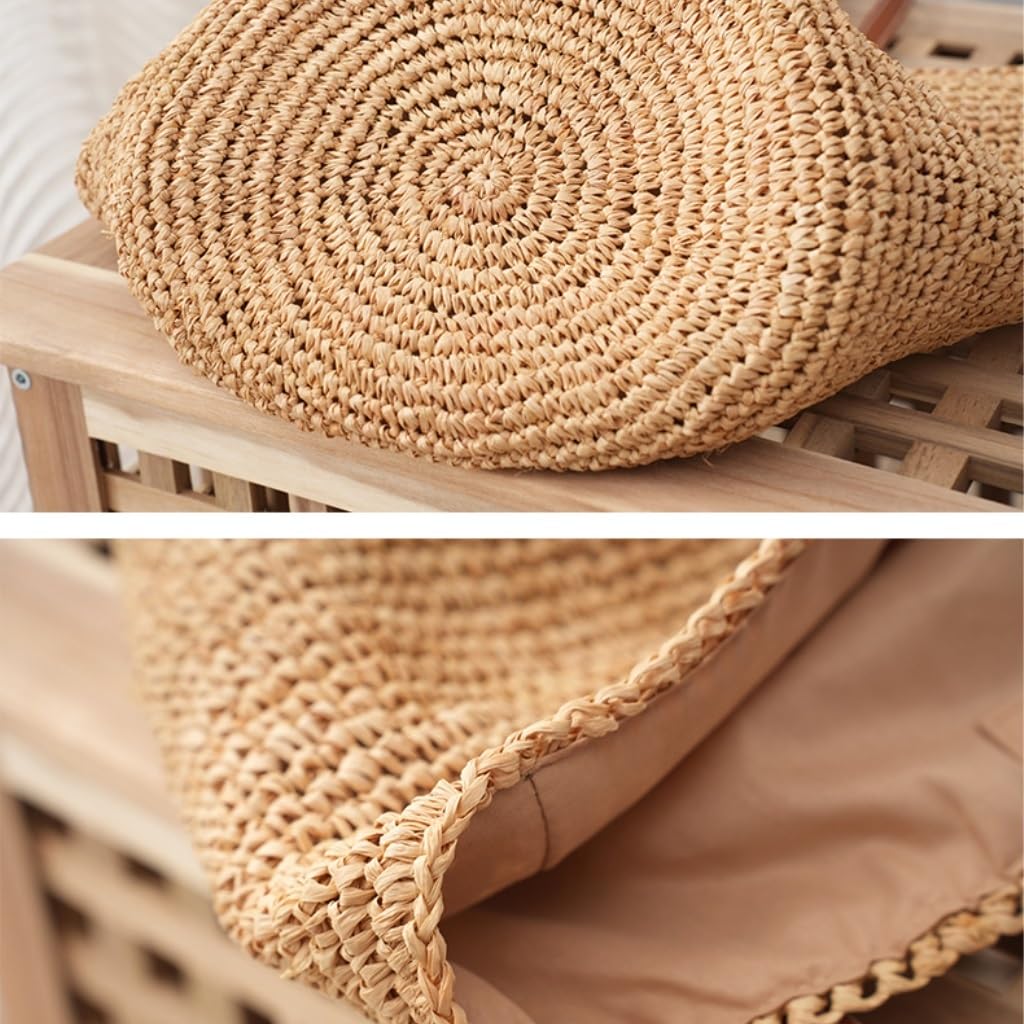 Geflochtene Tragetasche,Handtasche Gewebte Einkaufstasche aus Stroh, Schultertaschen, Sommer-Raffia-Rindsleder-Nähte, gewebte Tasche, Ledergriff, Umhängetasche, Messenger-Handtasche, Strohtaschen