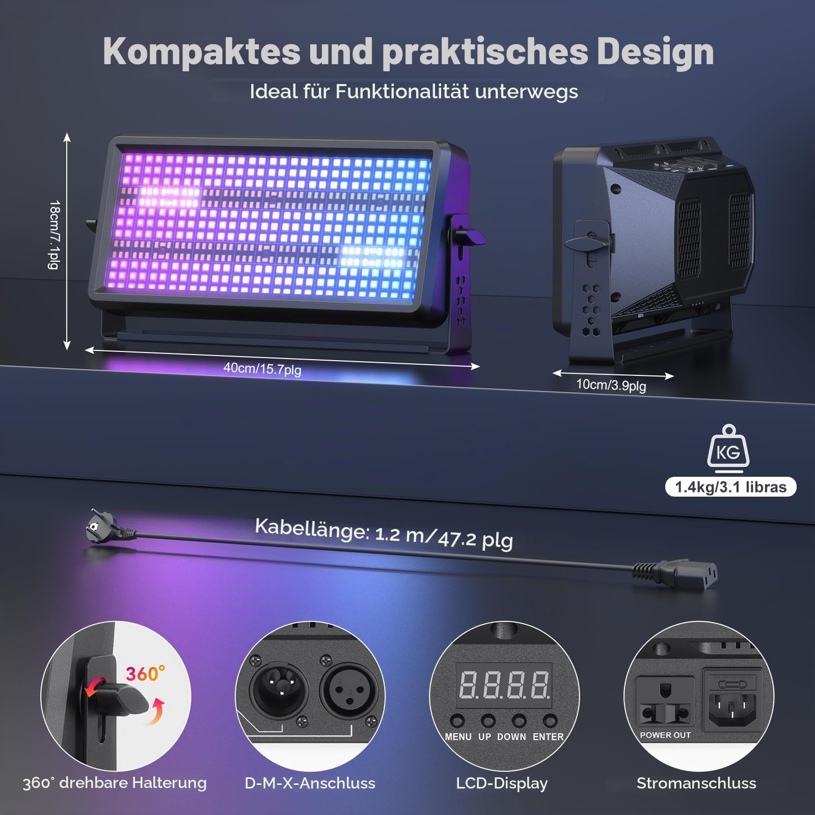 2 Stück 150W LED RGBW Wallwasher 450 LEDs Bar Strahler Strobe Lichteffekte Partylicht Bühnenlicht mit Fernbedienung für Bühne Bar Hochzeit Outdoor Festival