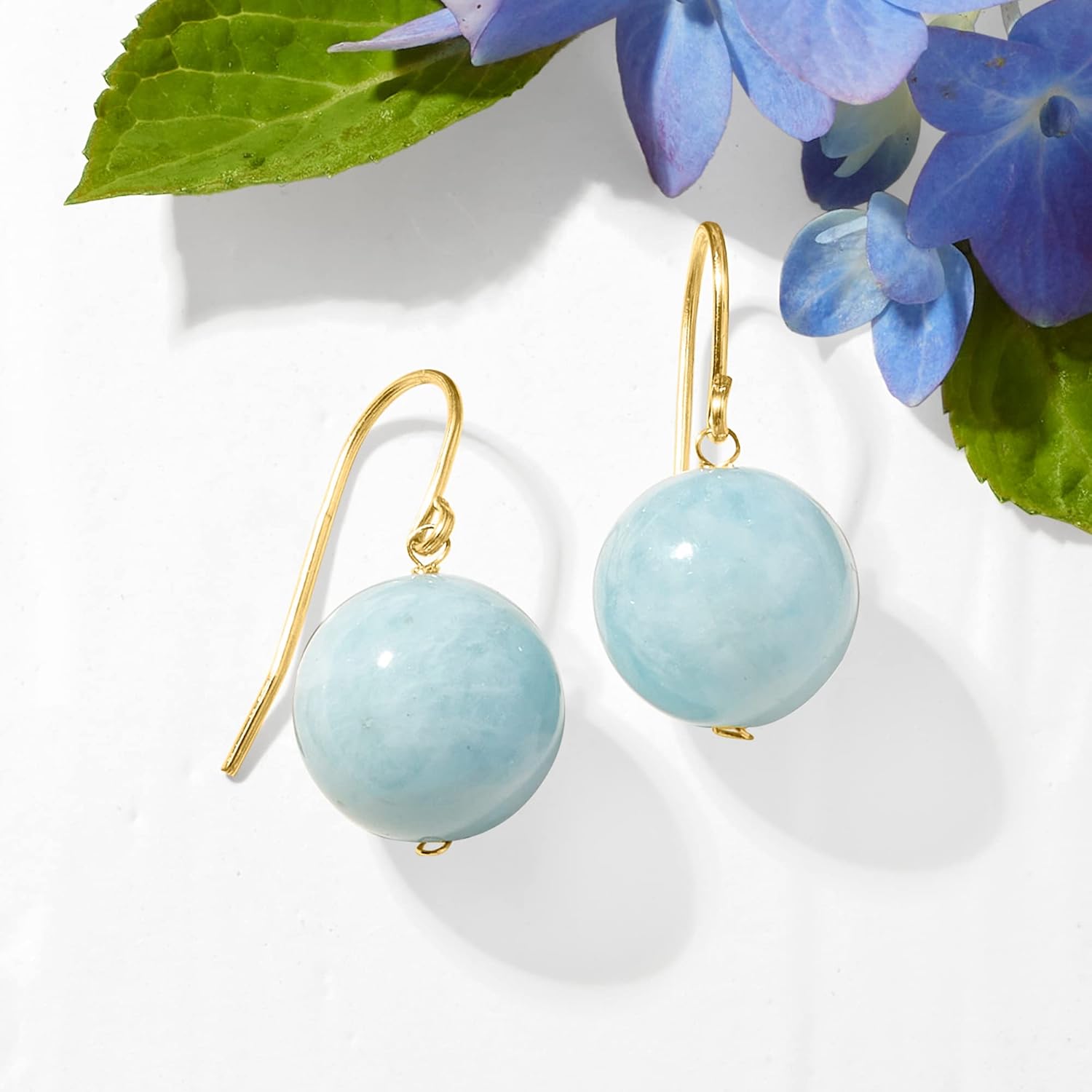 Ross-Simons 12mm Aquamarine Drop Earrings in 14kt Yellow Gold
