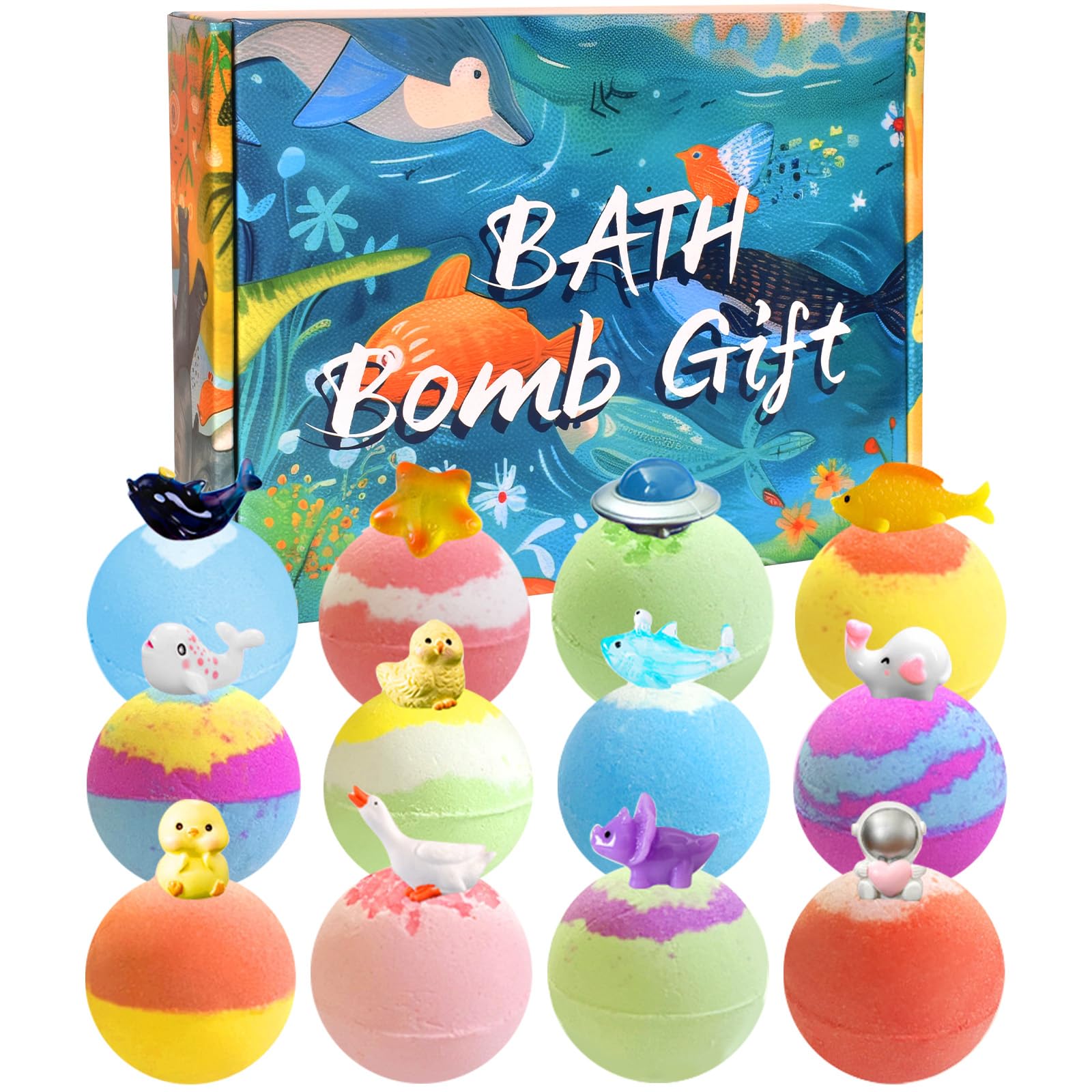 Bombe da Bagno Naturali per Bambini, 12x60g Bombe da Bagno Set Regalo, Bombe di Bolle di Bagno con Sorpresa(Mare, Terra e Spazio), Bombe da Doccia Regali di Compleanno Party per Ragazzi e Ragazze