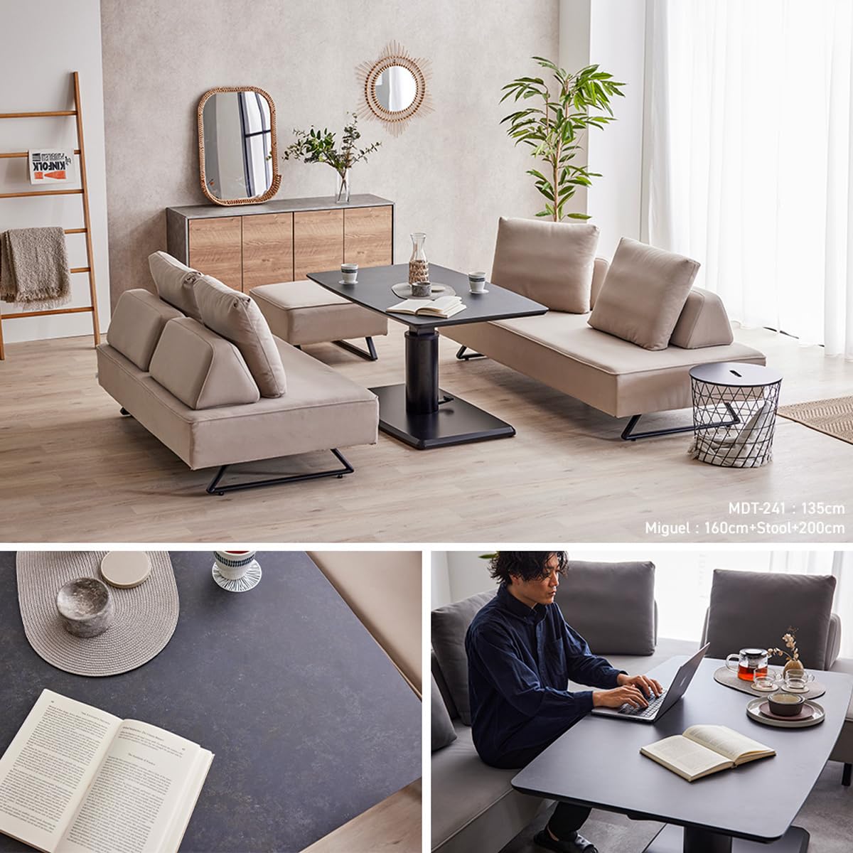 Amazon｜大川家具 モーブル 日本製 昇降式 ダイニング テーブル 完成品 