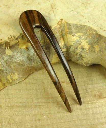 Miniatura 2 de JWL (1) S.E. Asian Ebony Dos puntas curvadas 4.5 pulgadas horquilla de pelo Pic Pin Fork - Estilo hawaiano