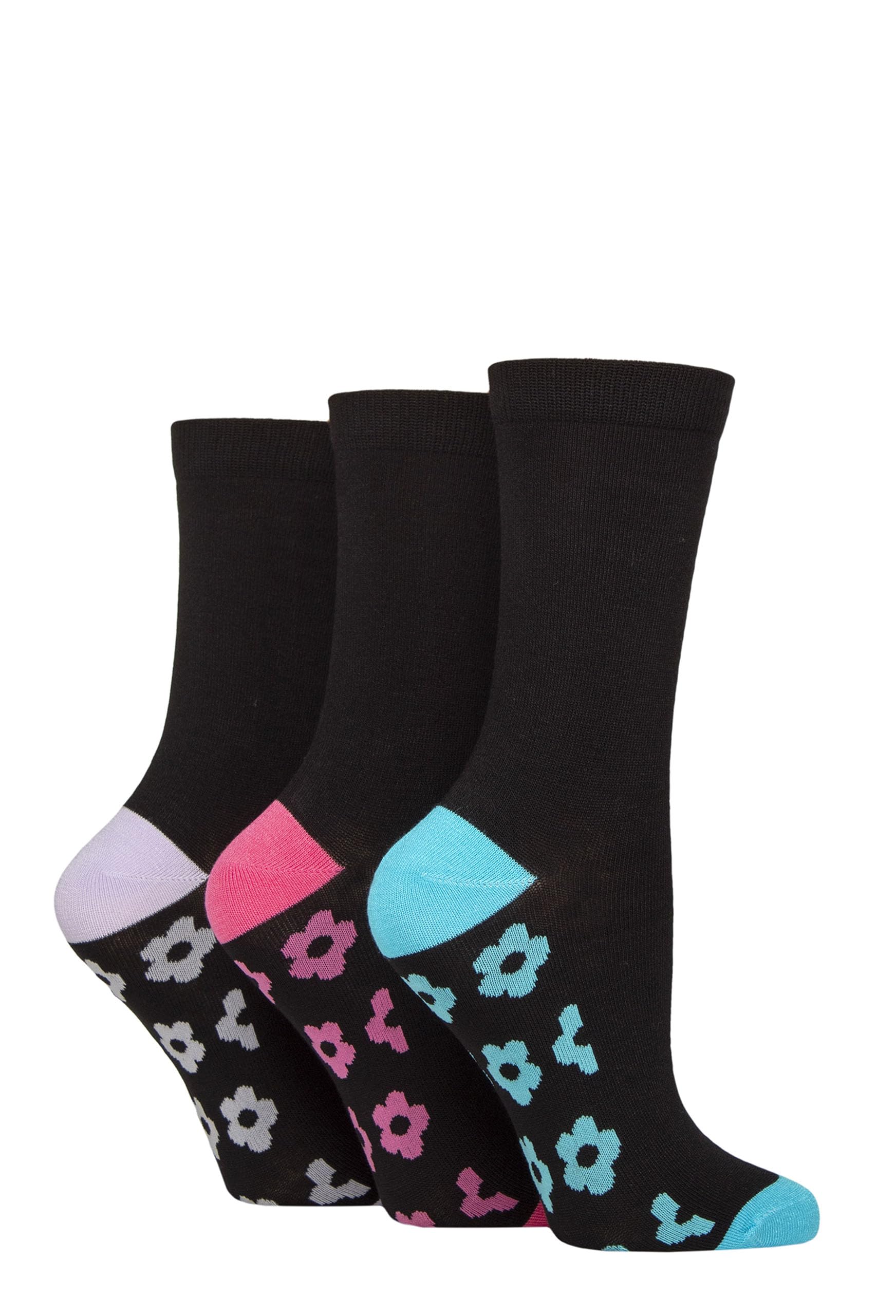 Sockshop Women's Floral Black Wildfeet Bamboo Socks -Patterned Fun And Colourful Soft Breathable Socks Multipack Of 3 Pairs (Uk, Numeric, 4, 8, Regular, Regular, )