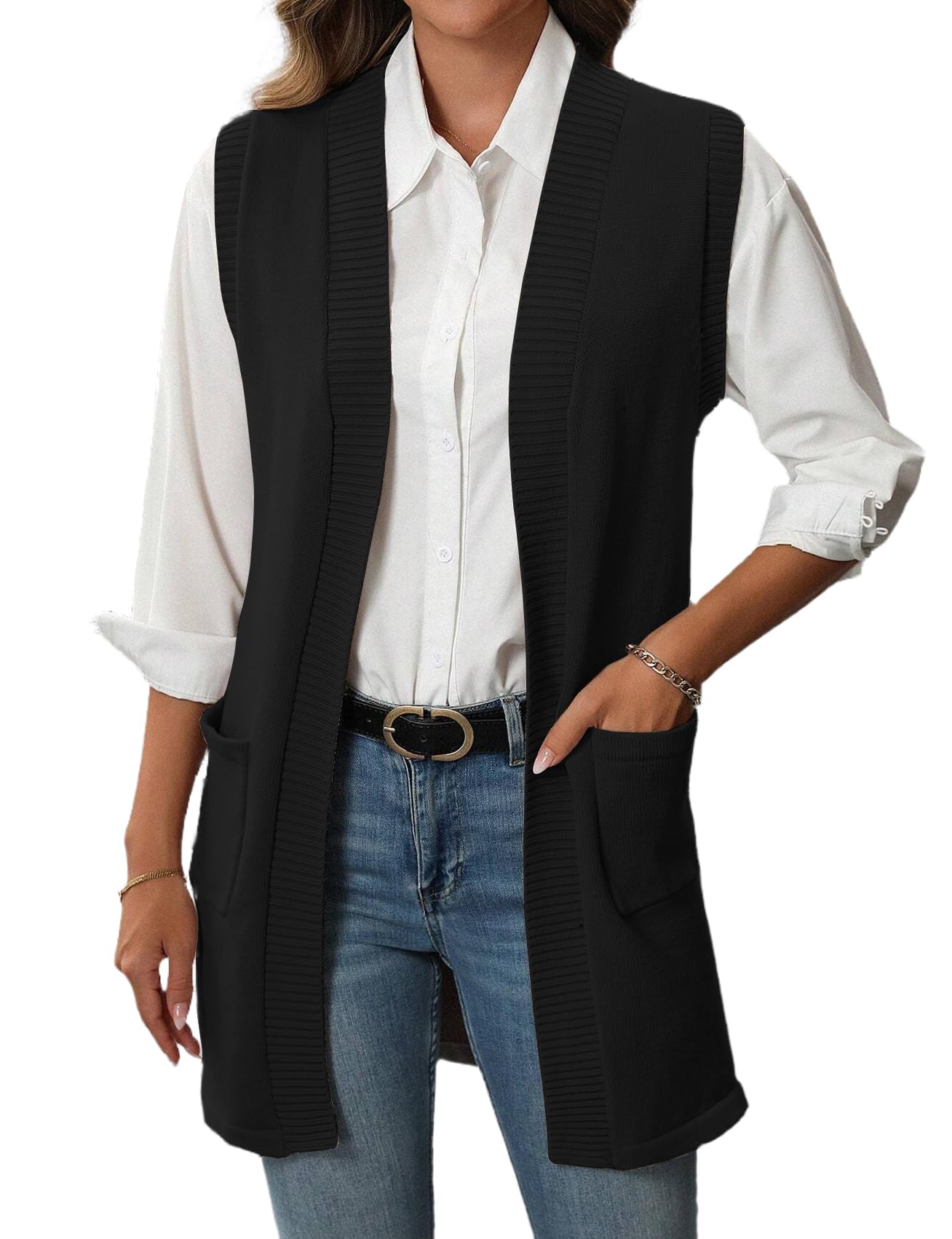 IDEALSANXUN Womens Long Sweater Vest Fall Winter Open Front Sleeveless Cardigans Vest Tops