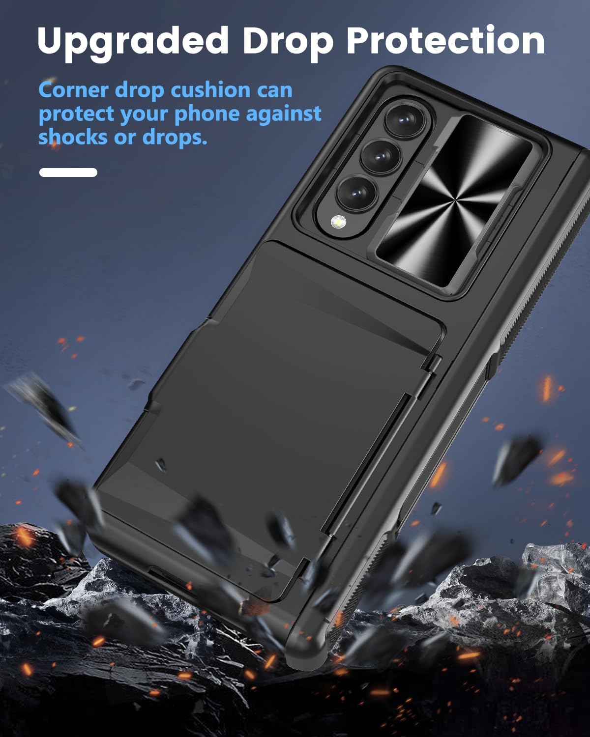 Viaotaily for Galaxy Z Fold 4 Case with Card Holder & Kickstand & Screen Protector, [2023 Upgrade] Slide Camera Lens Cover & Hinge Protection Wallet Phone Case for Galaxy Z Fold 4 2022, Black