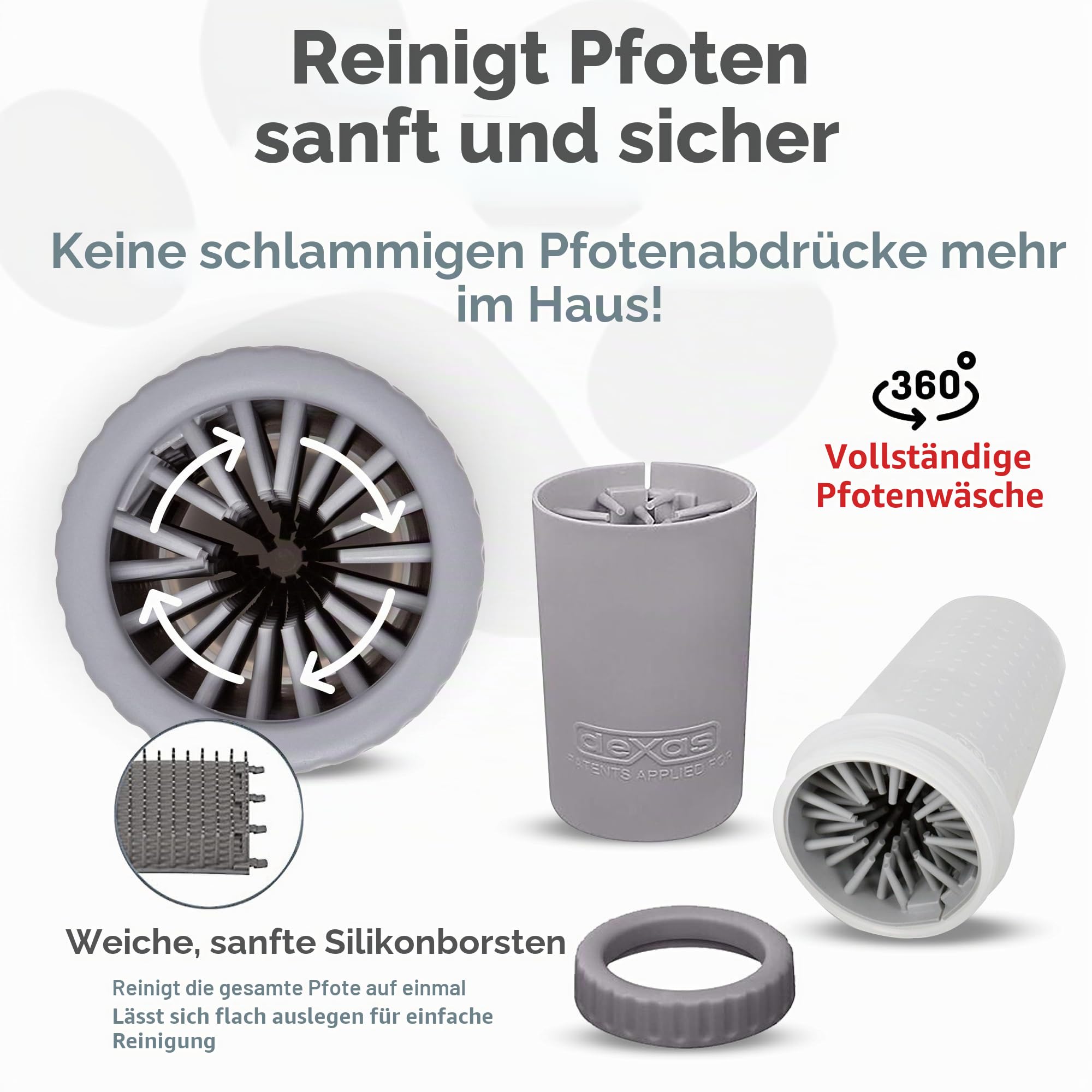Dexas MudBuster Pfotenreiniger für Hunde, tragbar, Haustierbedarf und Hundezubehör, Reinigung, selbstreinigend, Silikon, 15,2 x 15,2 x 15,2 cm, 308 g, 1er-Pack, Größe M, Hellgrau