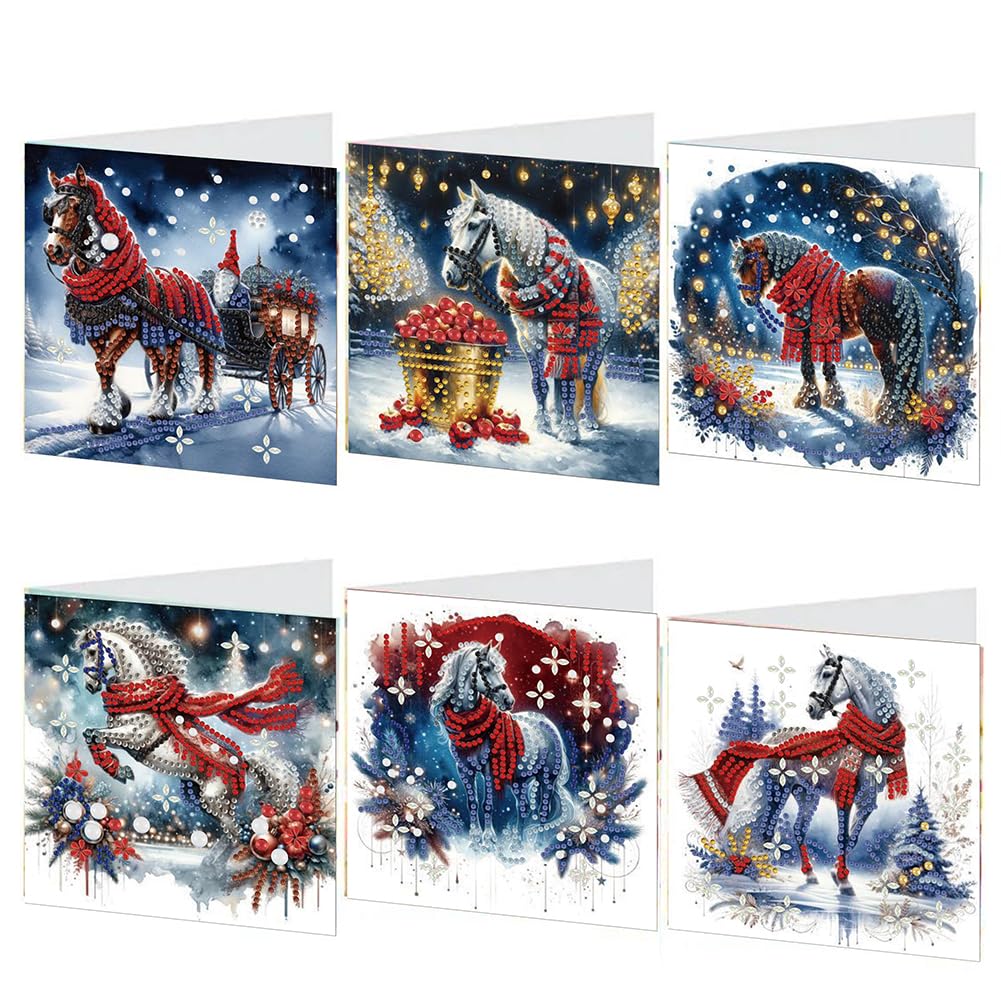 6 Pcs Christmas Diamond Painting Greeting Card Set, DIY Diamond Art Painting Cards, Folding Greeting Card Crafts - Christmas Elements, Mosaic Handmade Creative Postcards