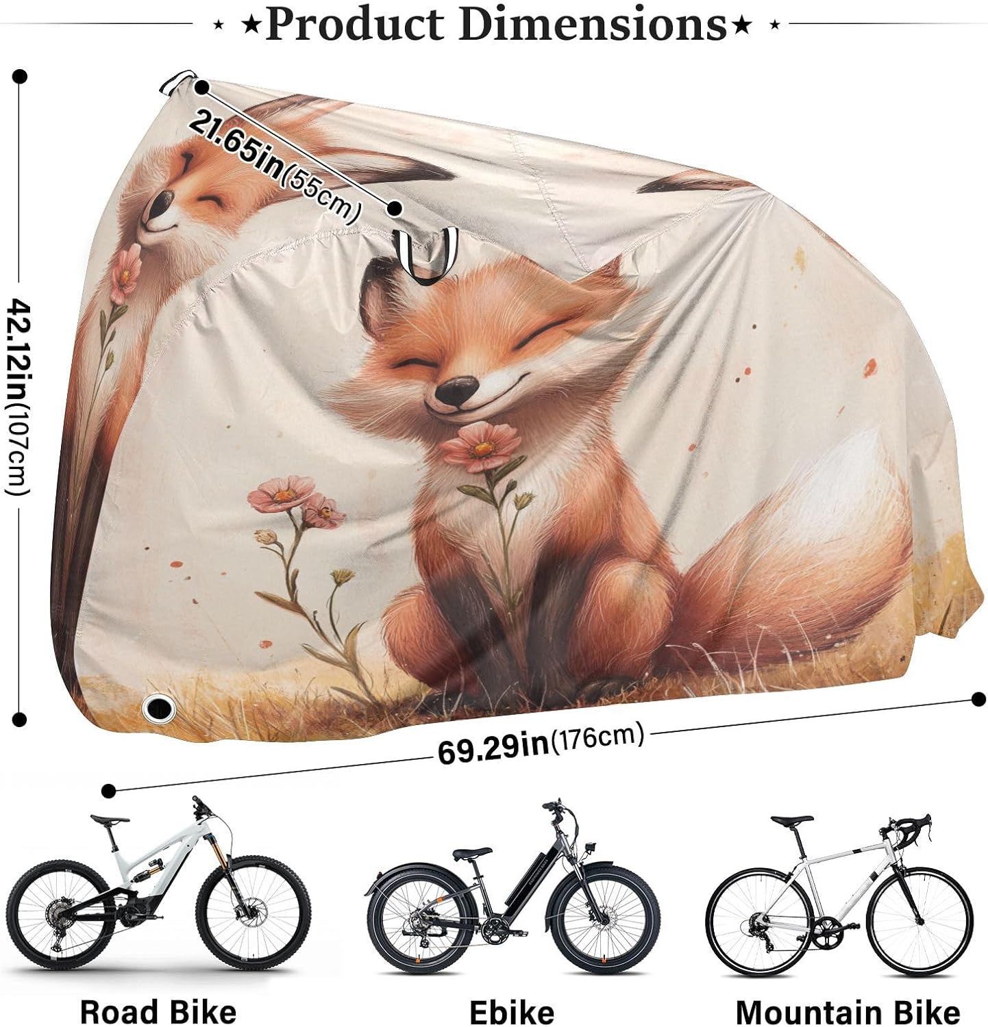 ALAZA Fox Poppy Flower Bike Cover Waterproof Outdoor Ebike Bicycle Covers Tarp Protection for 1/2 Bikes, Sun UV Dust Wind Proof