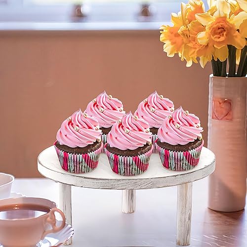 Miniatura 8 de Elsjoy Juego de 3 elevadores de madera para cupcakes, soporte redondo de madera para tartas, juego de exhibición de postres, soporte para cupcakes