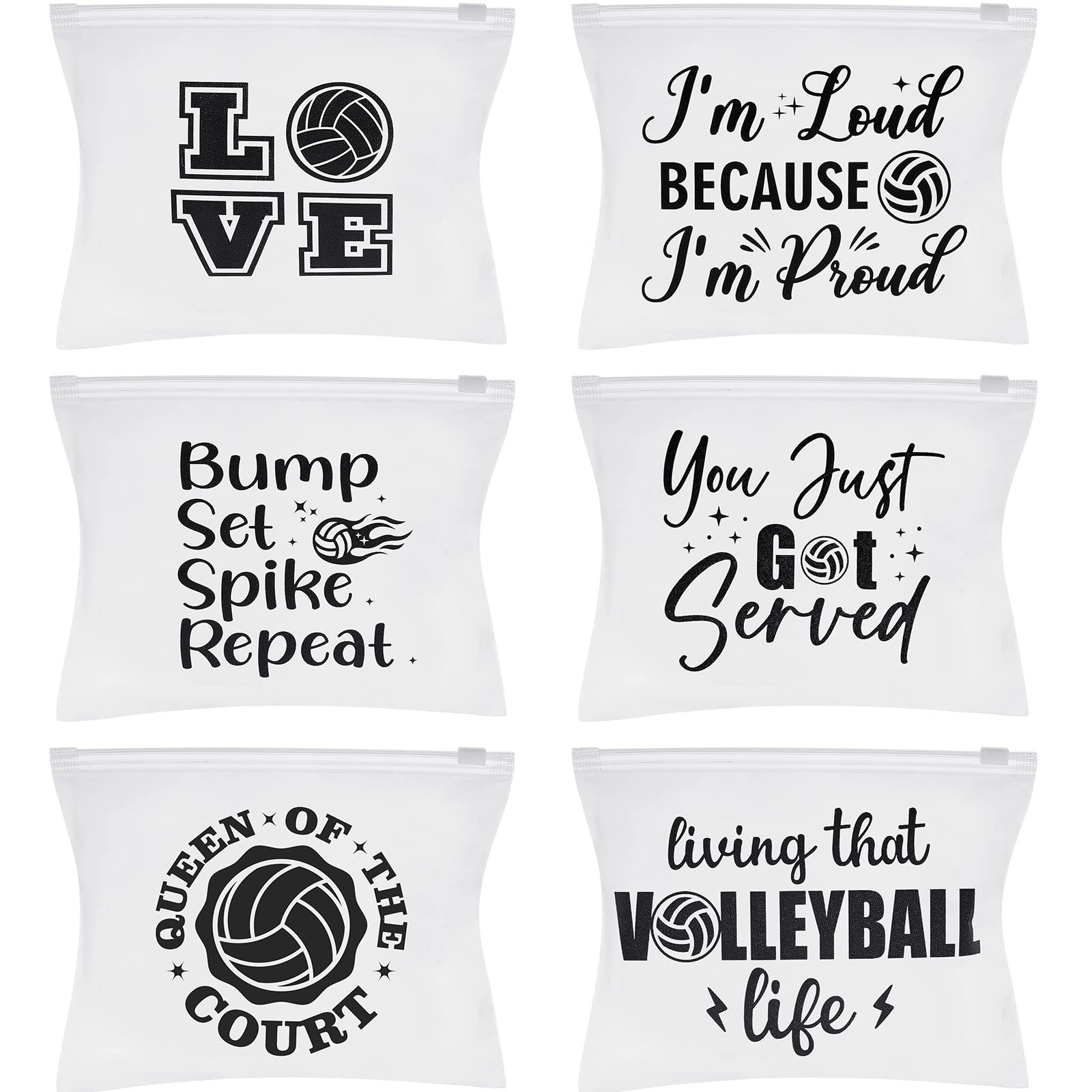 Saintrygo 54 Pieces Volleyball Pouch EVA Matte Small Makeup Bag with Words Volleyball Gifts Party Bags Sport Waterproof Cosmetic Portable Pencil Case