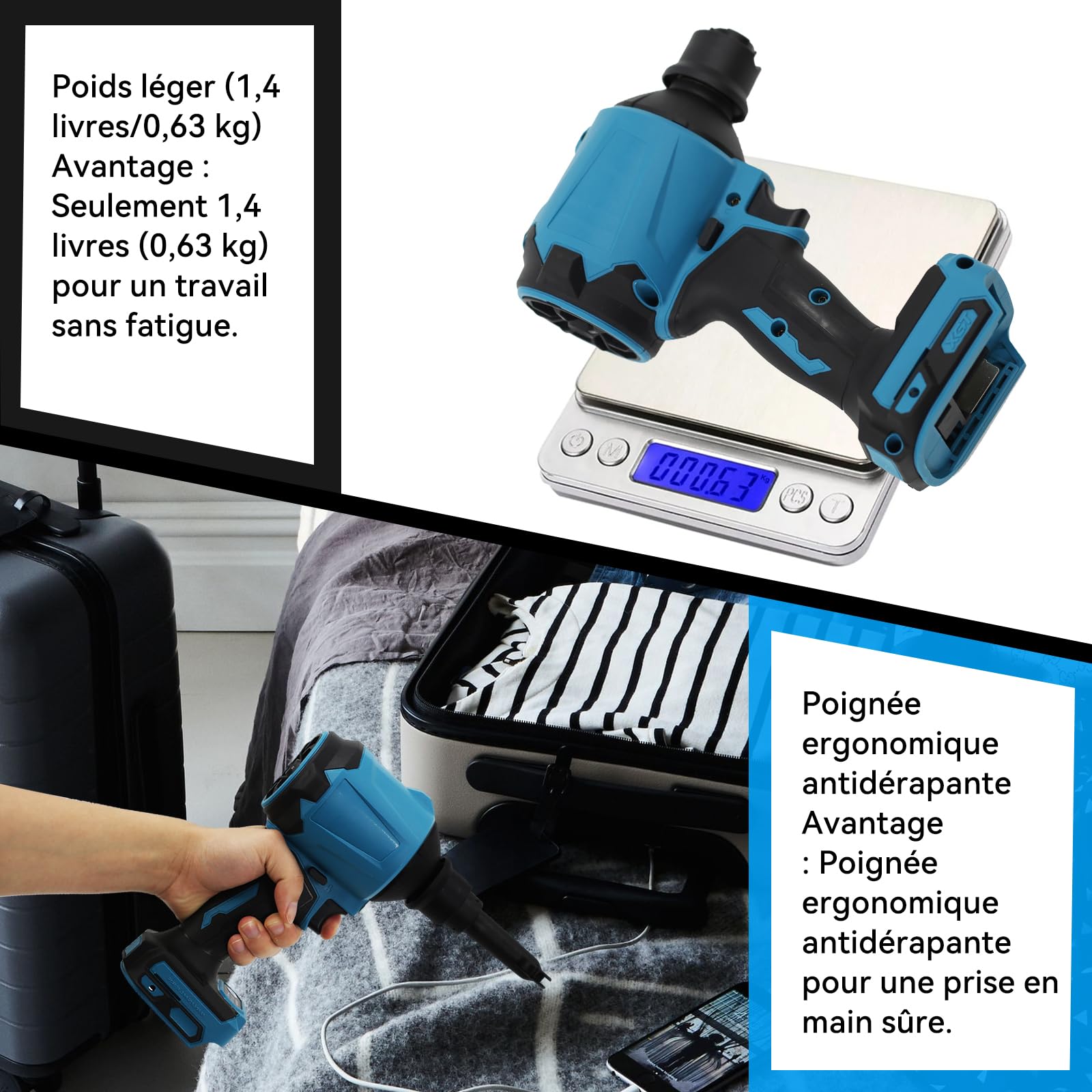 Souffleur haute vitesse 447 MPH sans balais compatible avec batterie Makita 14,4 V/18 V pour garage, atelier, nettoyage de la maison, outils uniquement, sans batterie