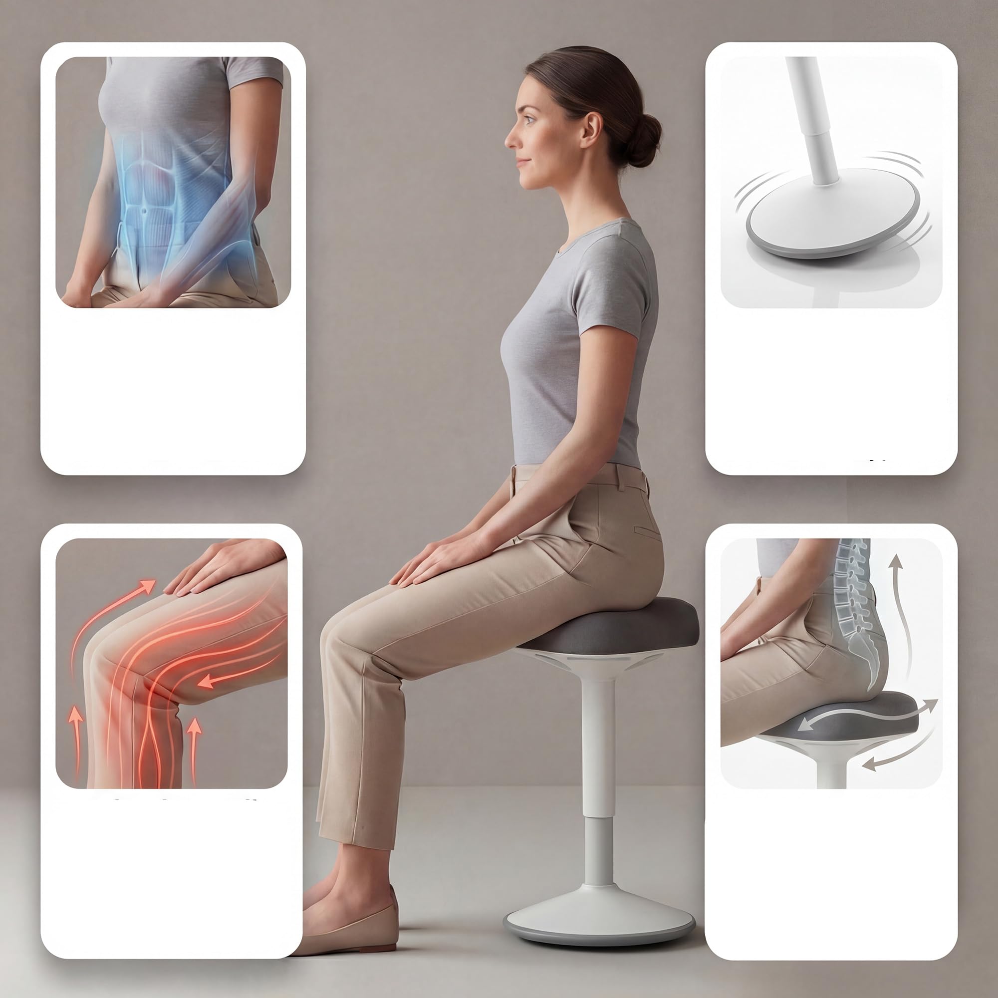 Jan Nowak Taburete ergonomico Regulable 58-83 cm Giratorio 360 Asiento Activo oscilante Taburete Oficina Profesional Taburete Laboratorio Resistente hasta 130 kg